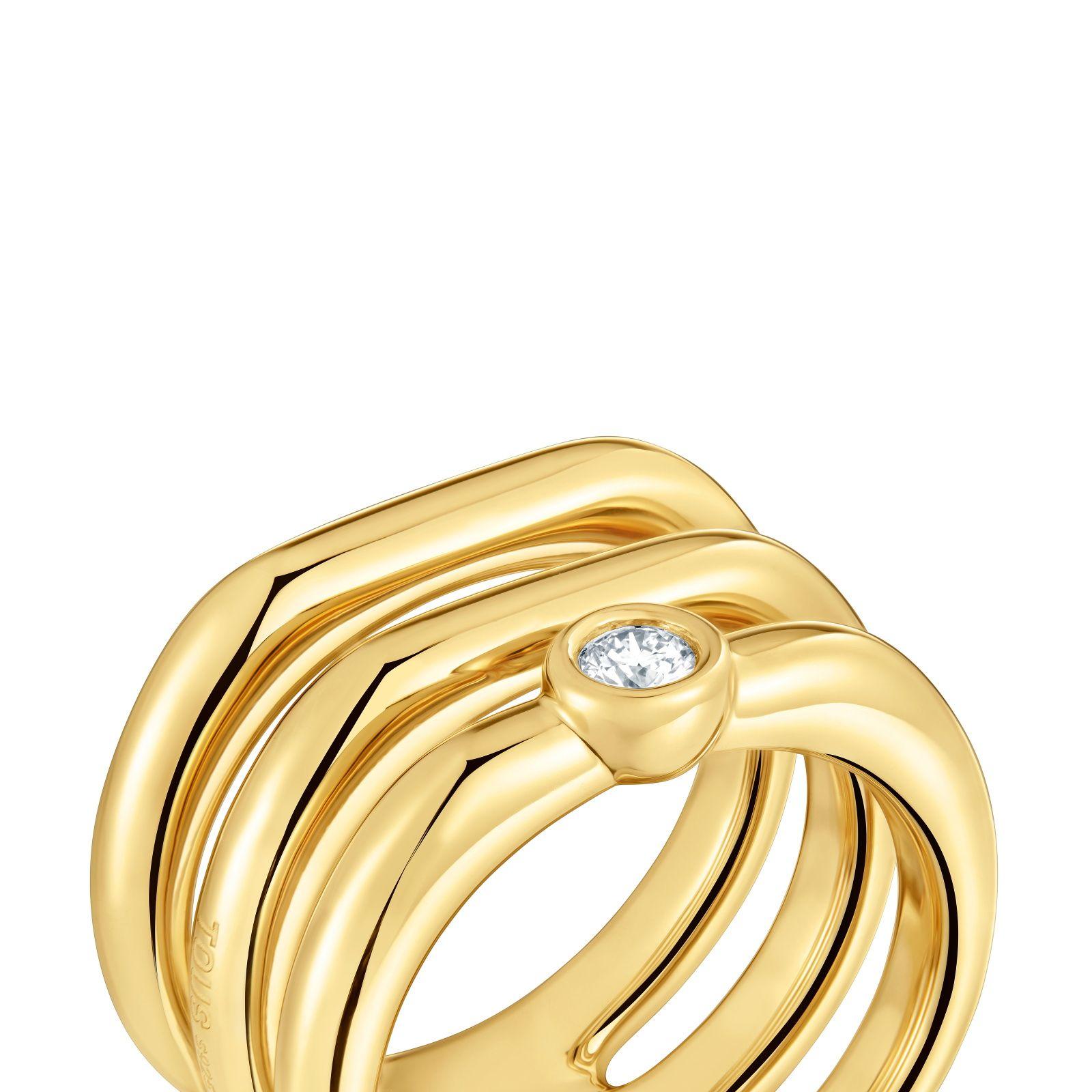 Anillo triple en plata con baño de oro 18 kt y diamante LGD-3
