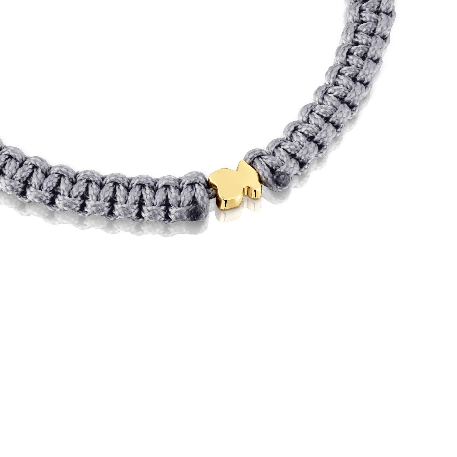 Pulsera oso con baño de oro 18 kt sobre plata y nylon gris TOUS Motivos-2