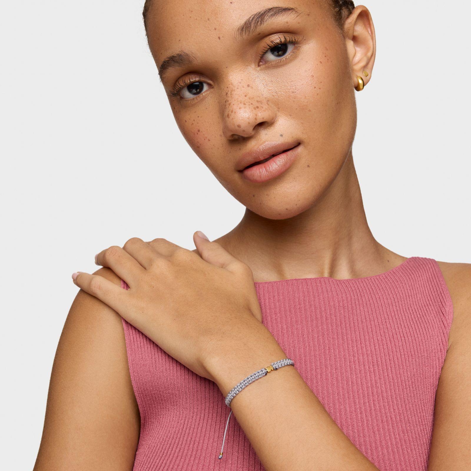 Pulsera oso con baño de oro 18 kt sobre plata y nylon gris TOUS Motivos-3