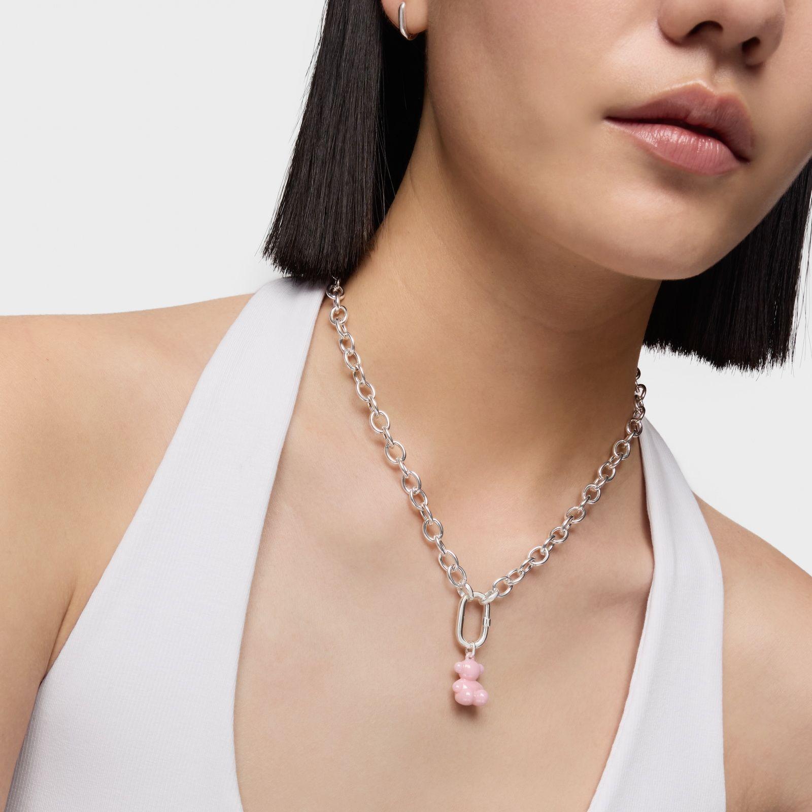 Colgante oso de plata y cerámica rosa Bold Bear-5