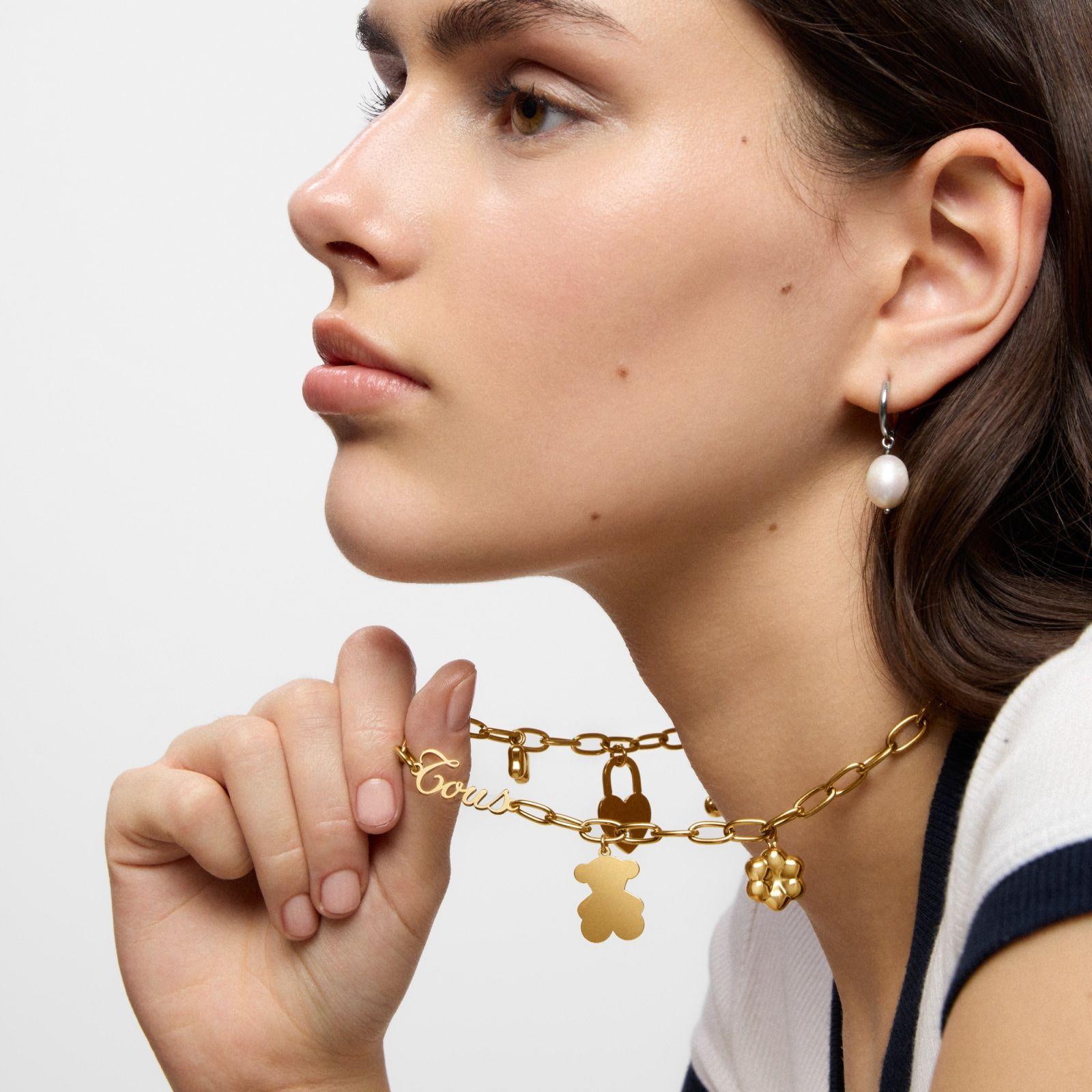 Collar de acero dorado y motivos colgantes TOUS Charming-3