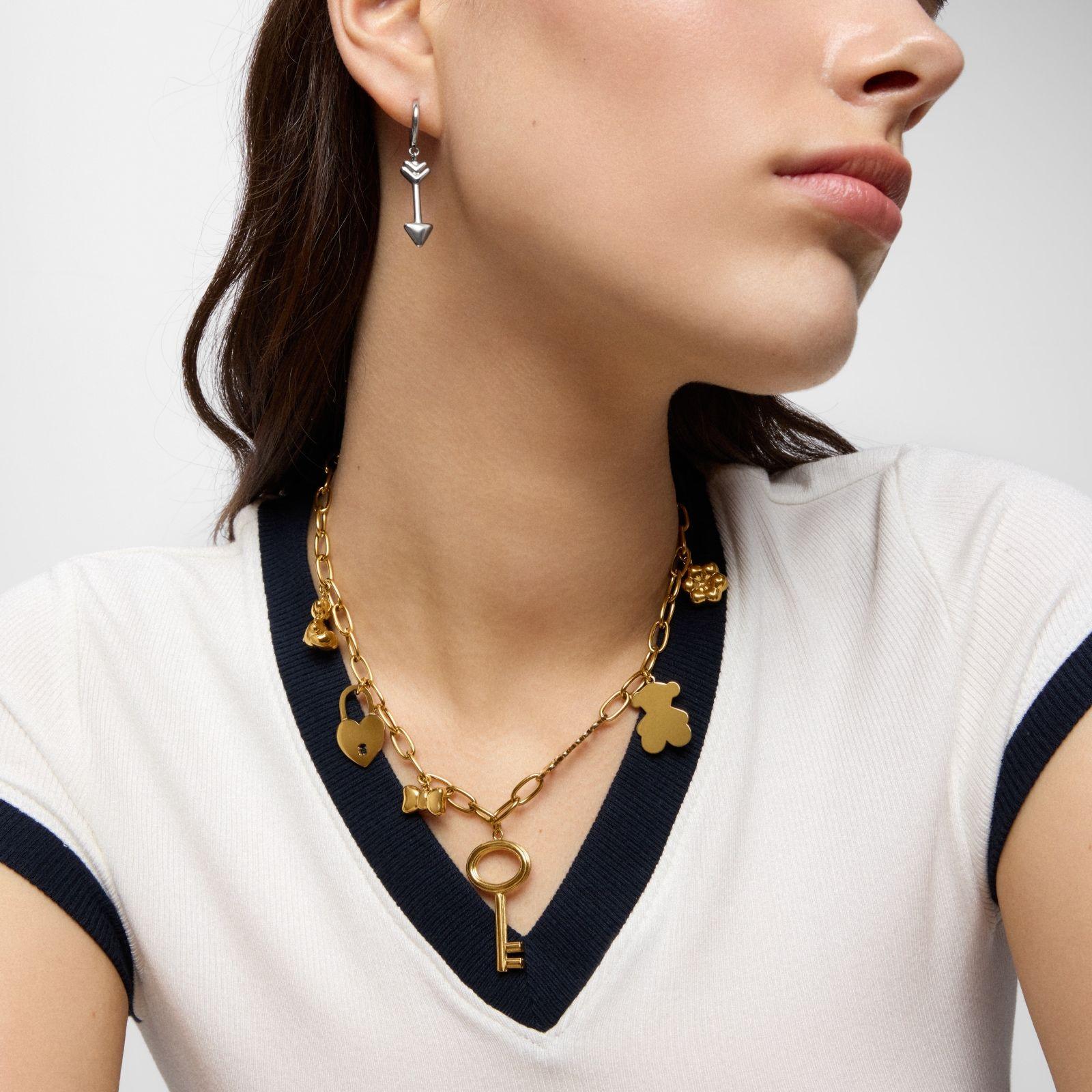 Collar de acero dorado y motivos colgantes TOUS Charming-4