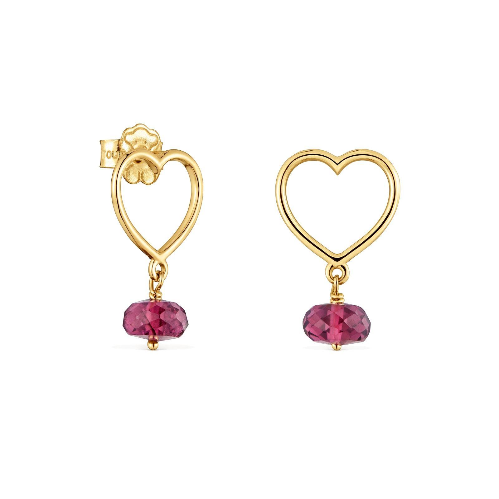 Aros corazón de oro 9 kt y rodolita Silueta-0