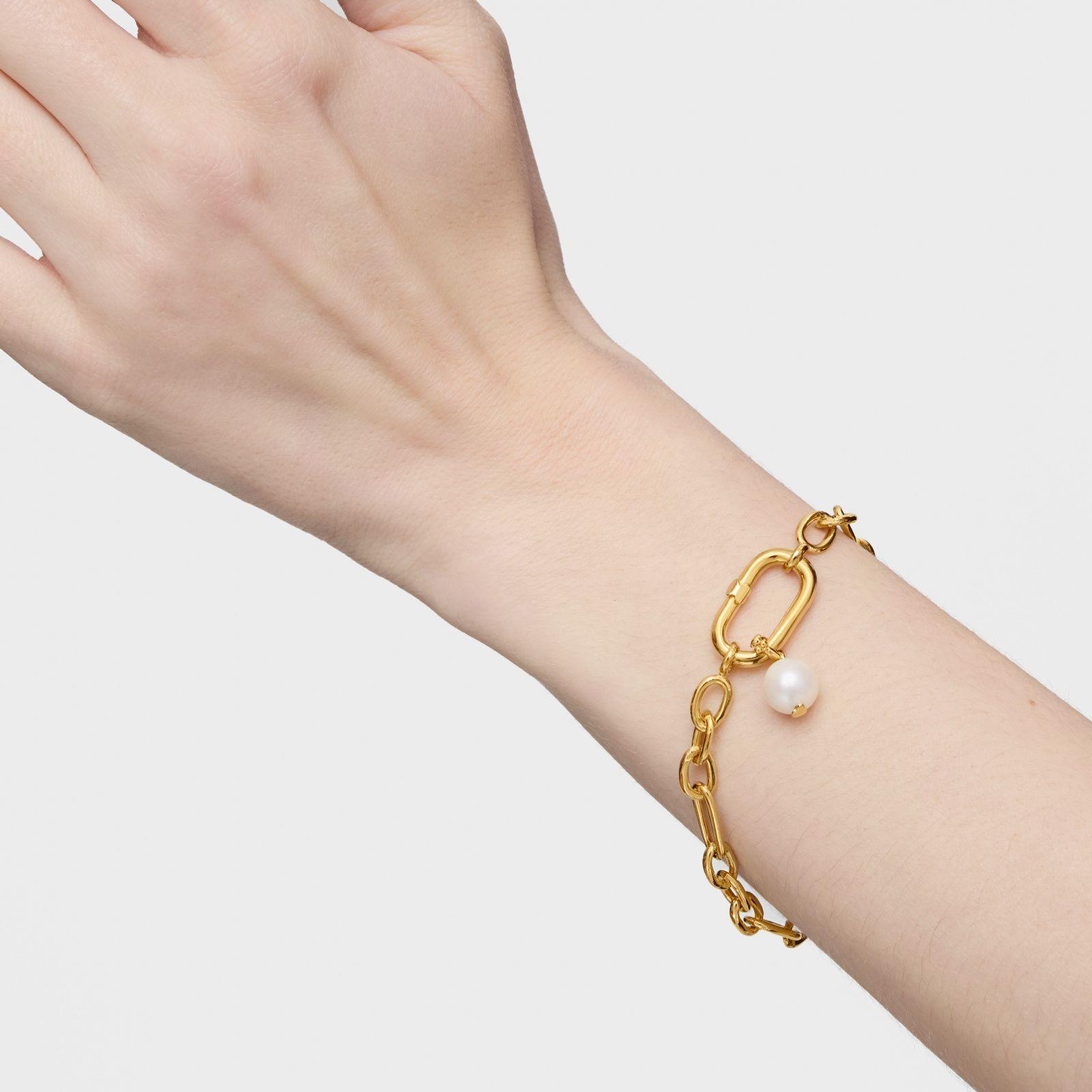 Pulsera cadena baño de oro 18 kt sobre plata y anilla Hold-4