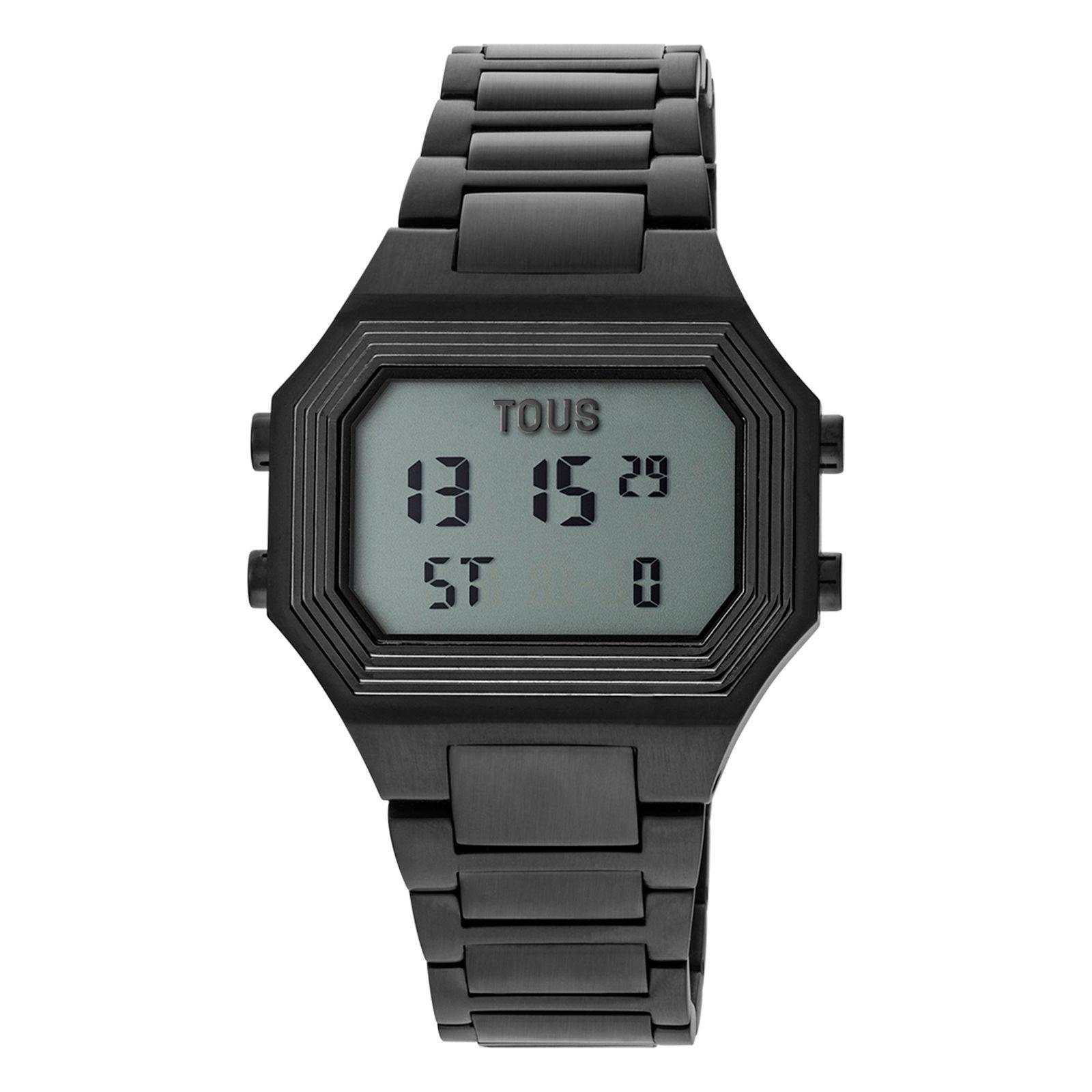 Reloj digital con brazalete de acero IP negro Emerald Tous-0