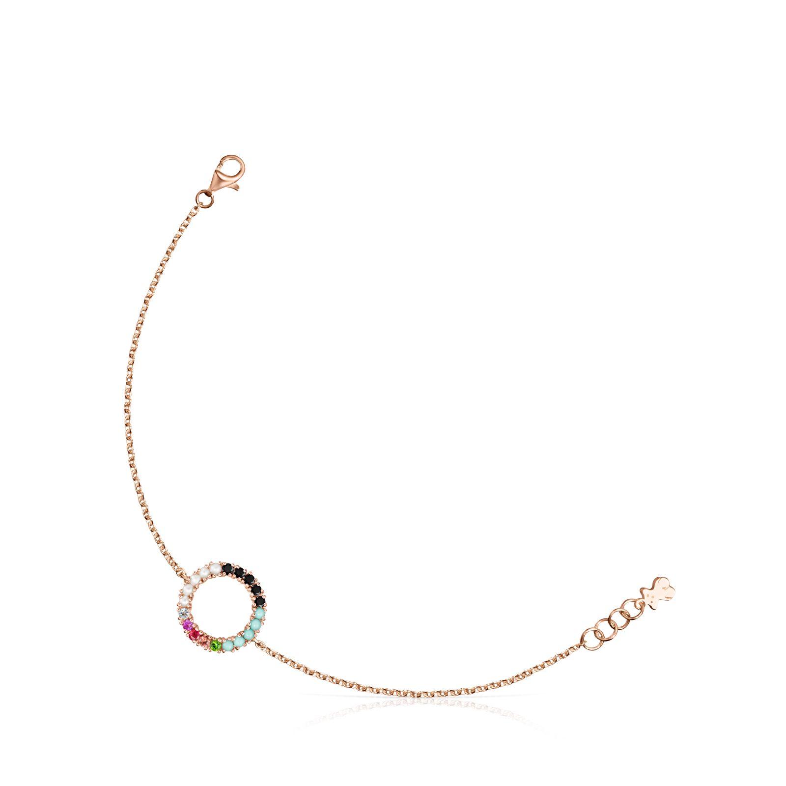 Pulsera Tous Straight disco de Plata Vermeil rosa con Gemas-0