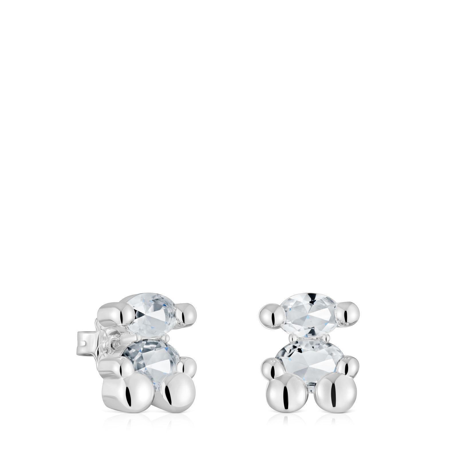 Aros TOUS oso 14 mm en plata y cuarzo cristal-0