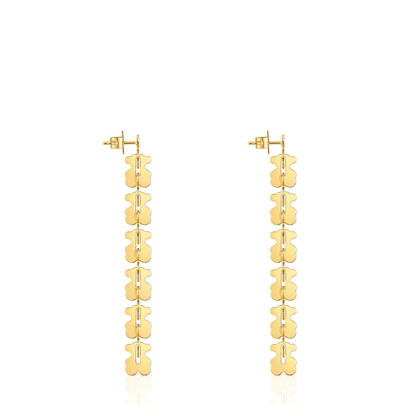 Pendientes largos de acero en color dorado oso Carrusel-2