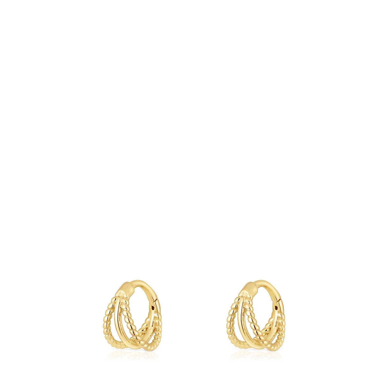 Aros de oro triple aro cortos con relieve Basics-2