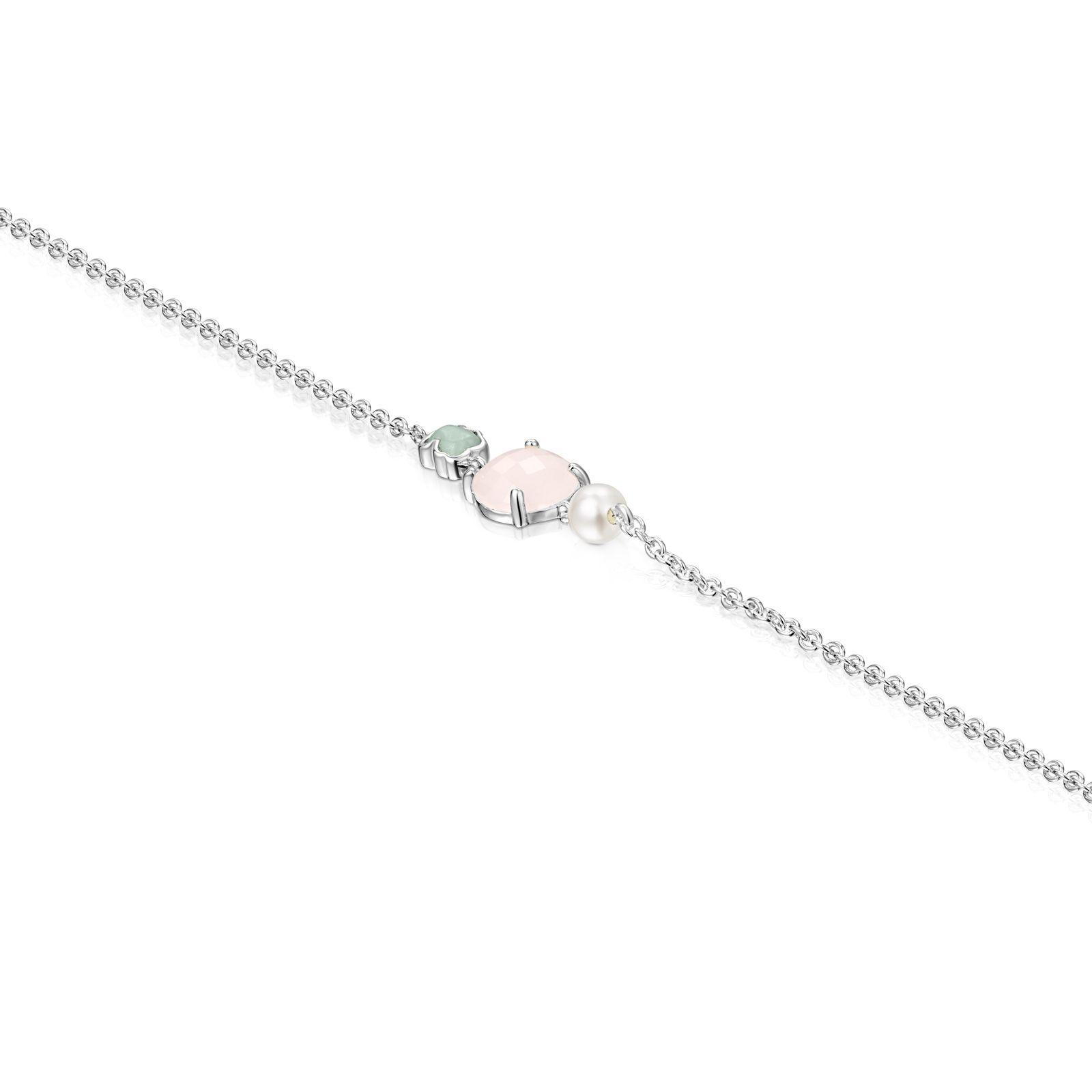 Pulsera Tous Mini Color de Plata, Cuarzo rosa, Amazonita-2