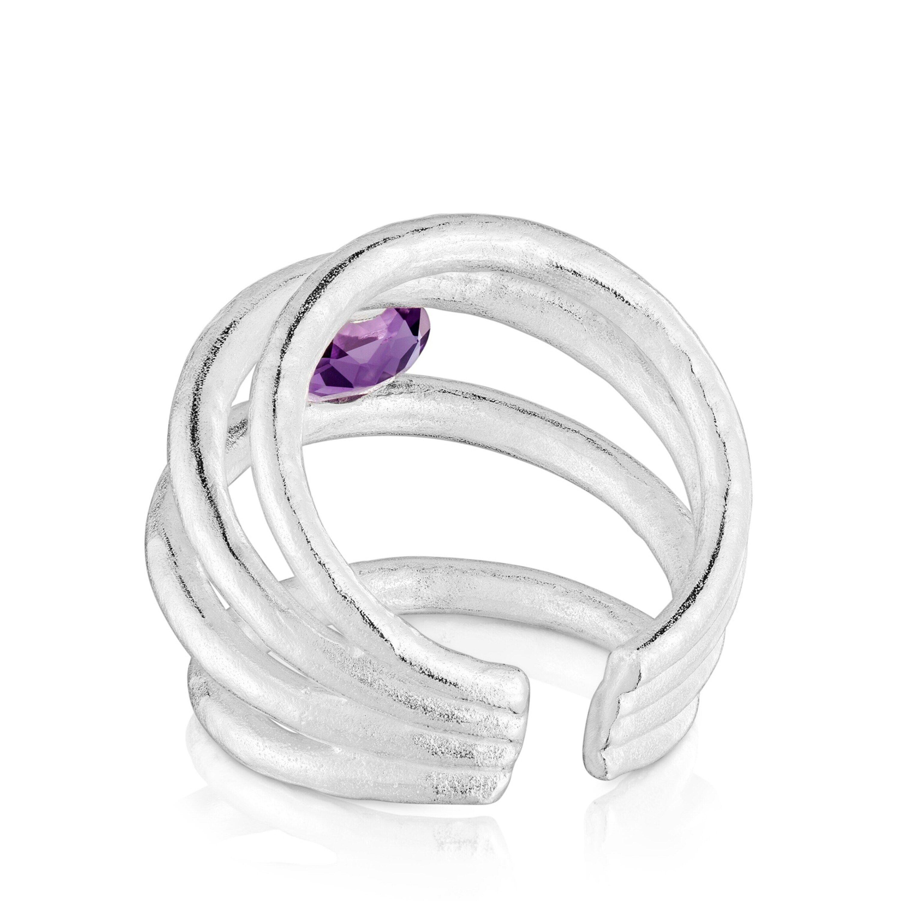 Anillo abierto de plata y amatista Duna-2