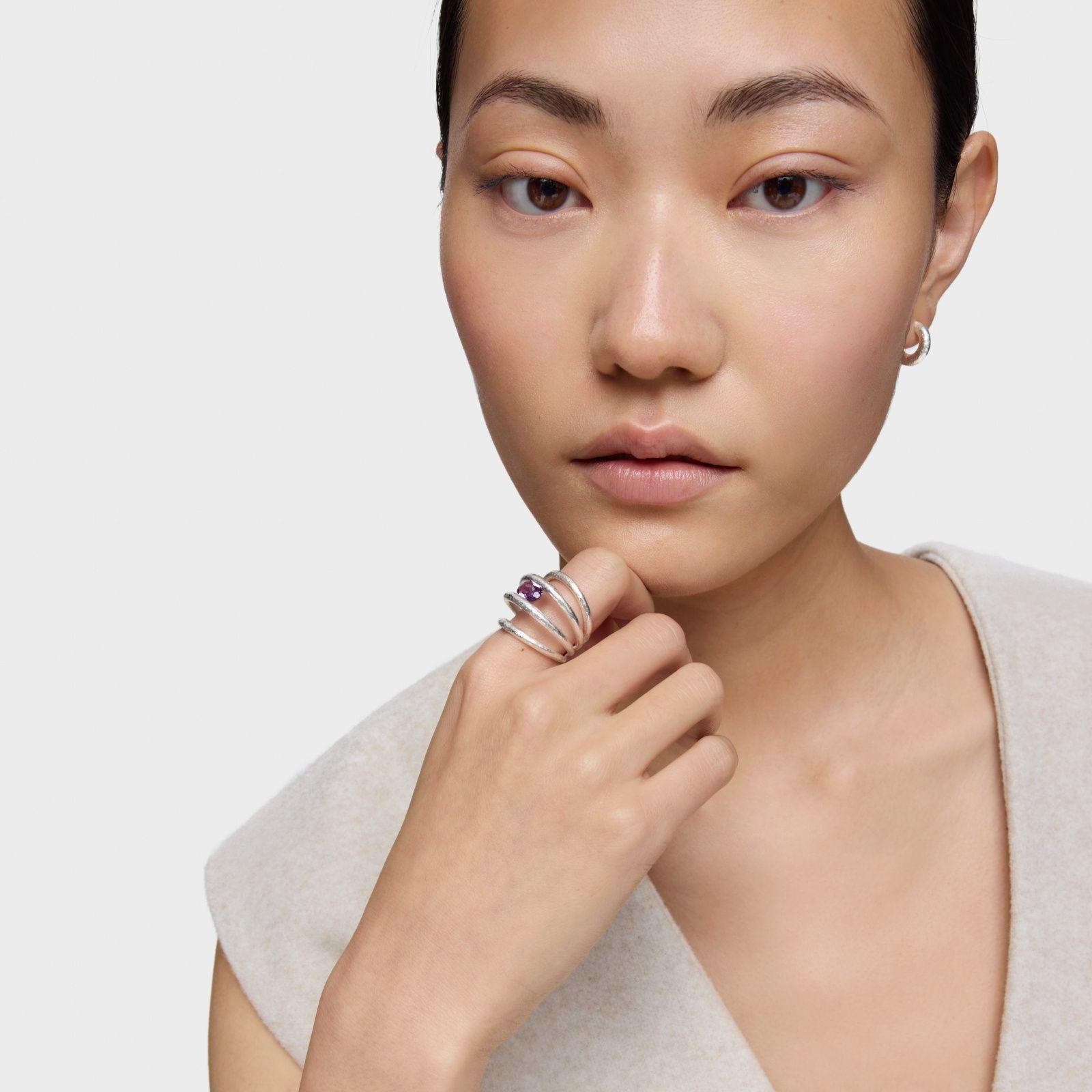 Anillo abierto de plata y amatista Duna-3