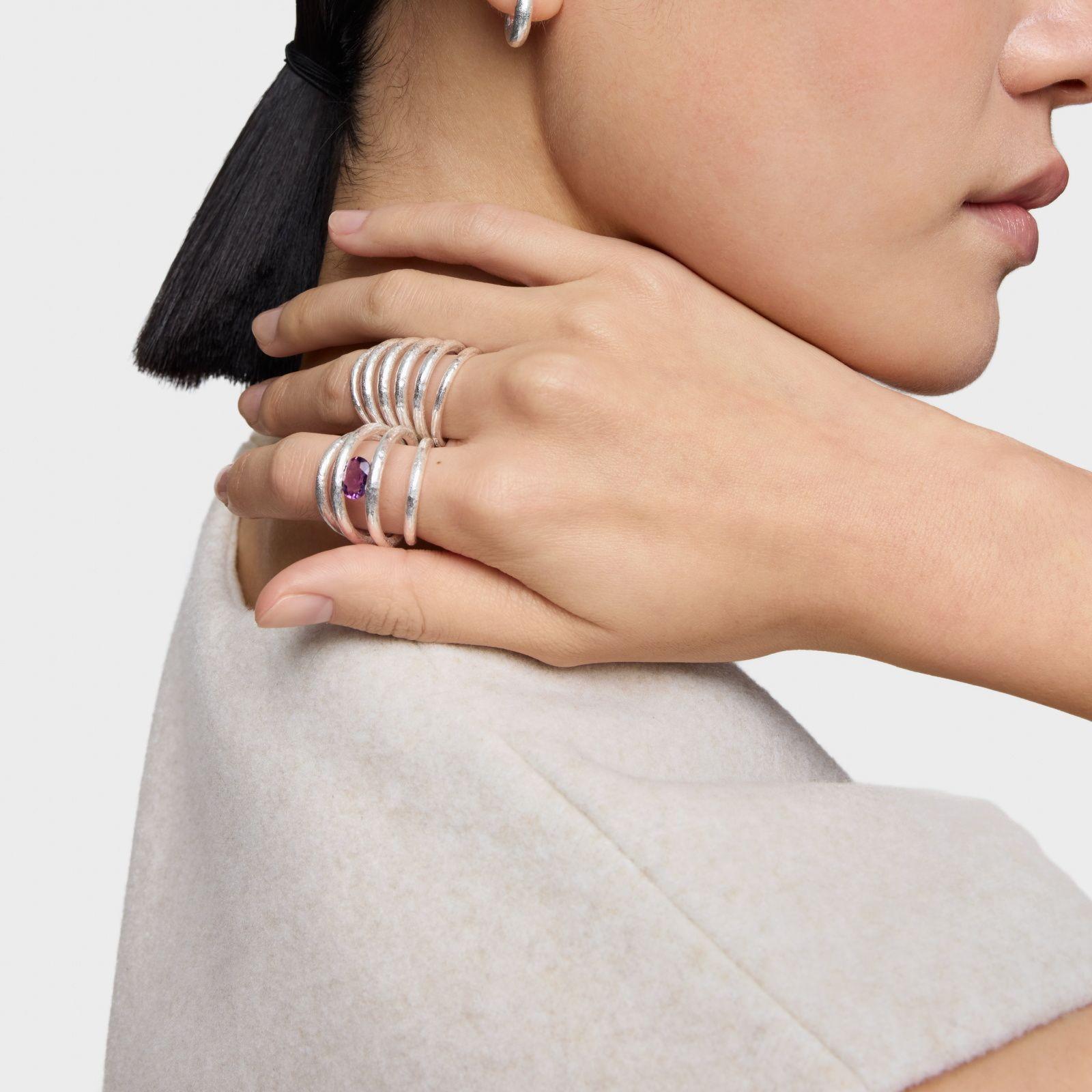 Anillo abierto de plata y amatista Duna-4