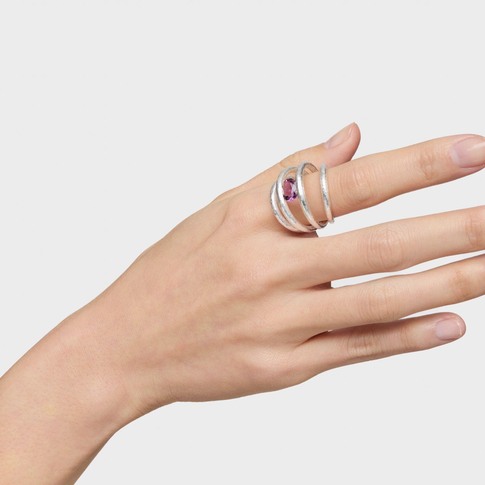 Anillo abierto de plata y amatista Duna-5