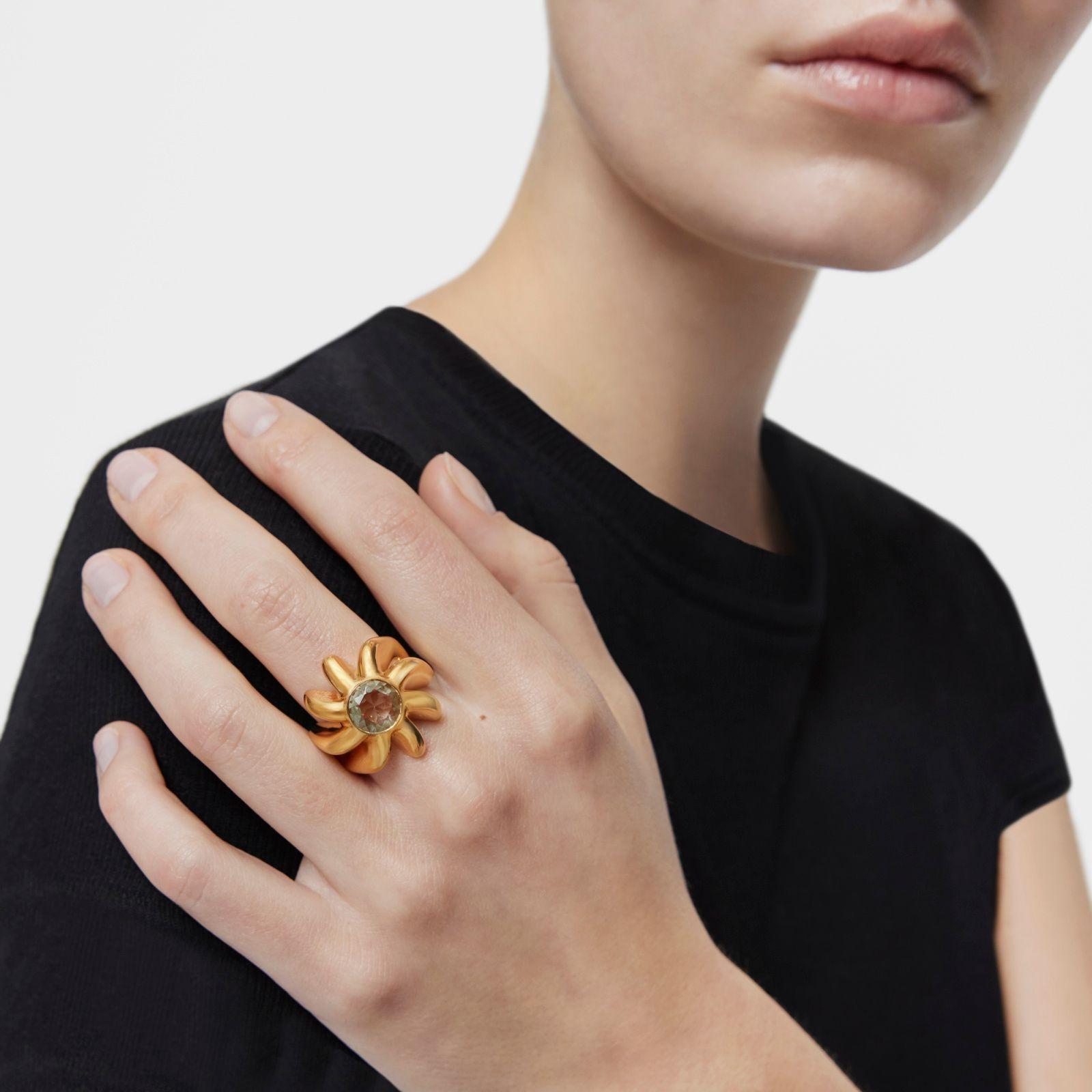 Anillo sello baño de oro 18kt sobre plata y prasiolita Galia-3