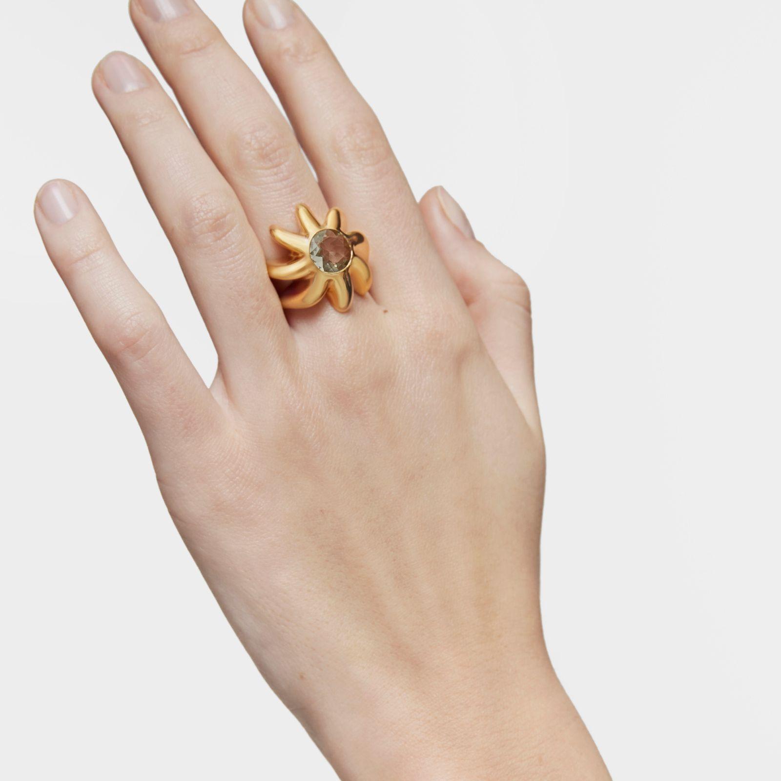 Anillo sello baño de oro 18kt sobre plata y prasiolita Galia-5