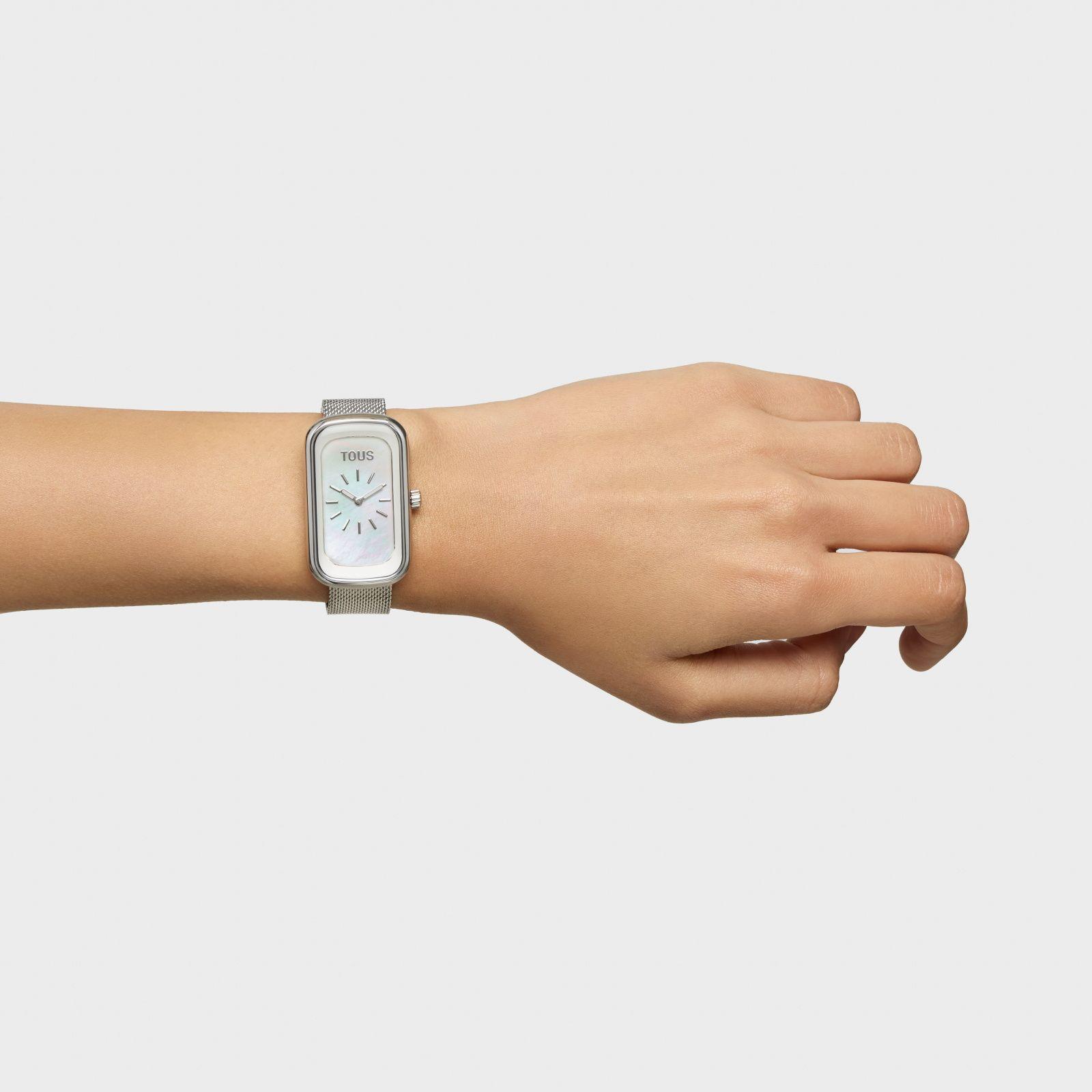 Reloj analógico con esfera de nácar y brazalete de acero T-Band Club-6