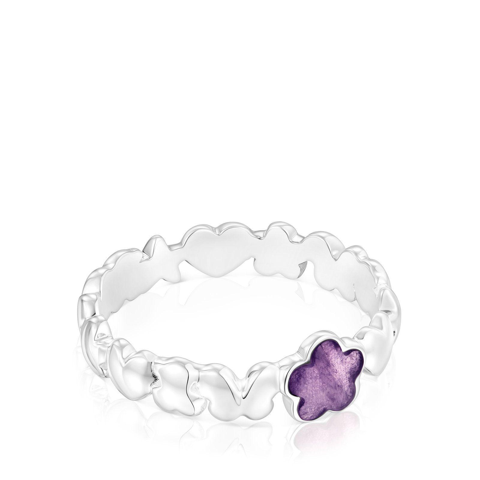 Anillo de plata y amatista flor Bold Motif-1