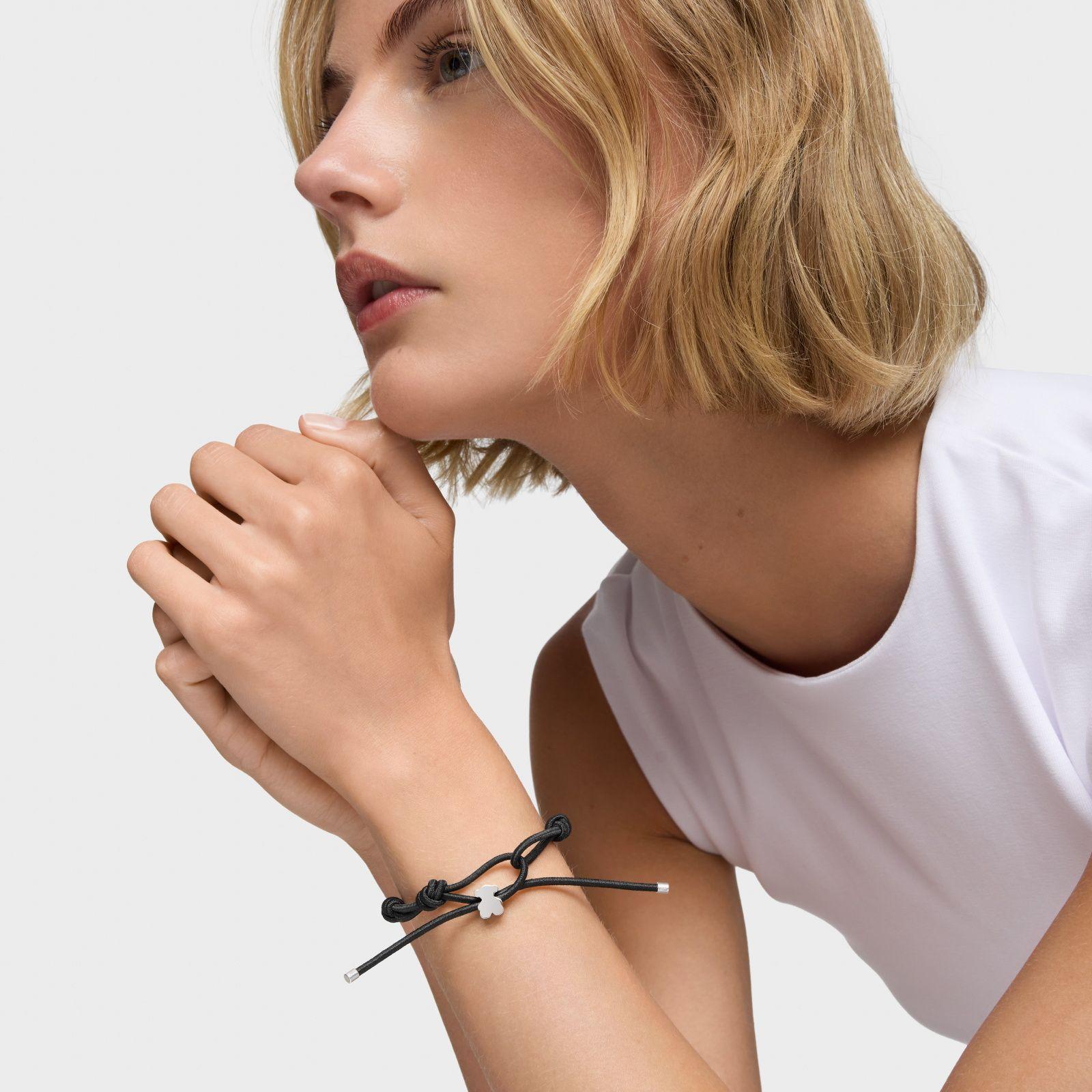 Pulsera elástica negra y oso de plata Sweet Dolls-4