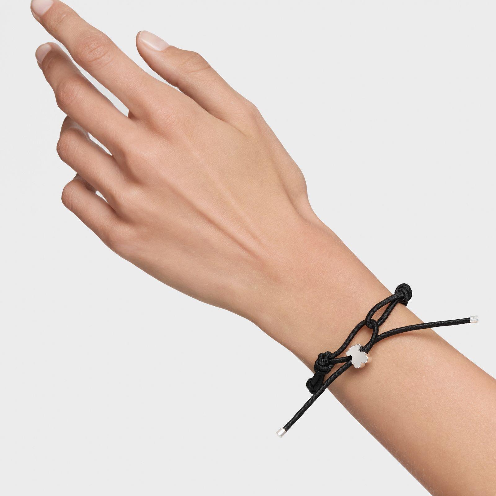 Pulsera elástica negra y oso de plata Sweet Dolls-6