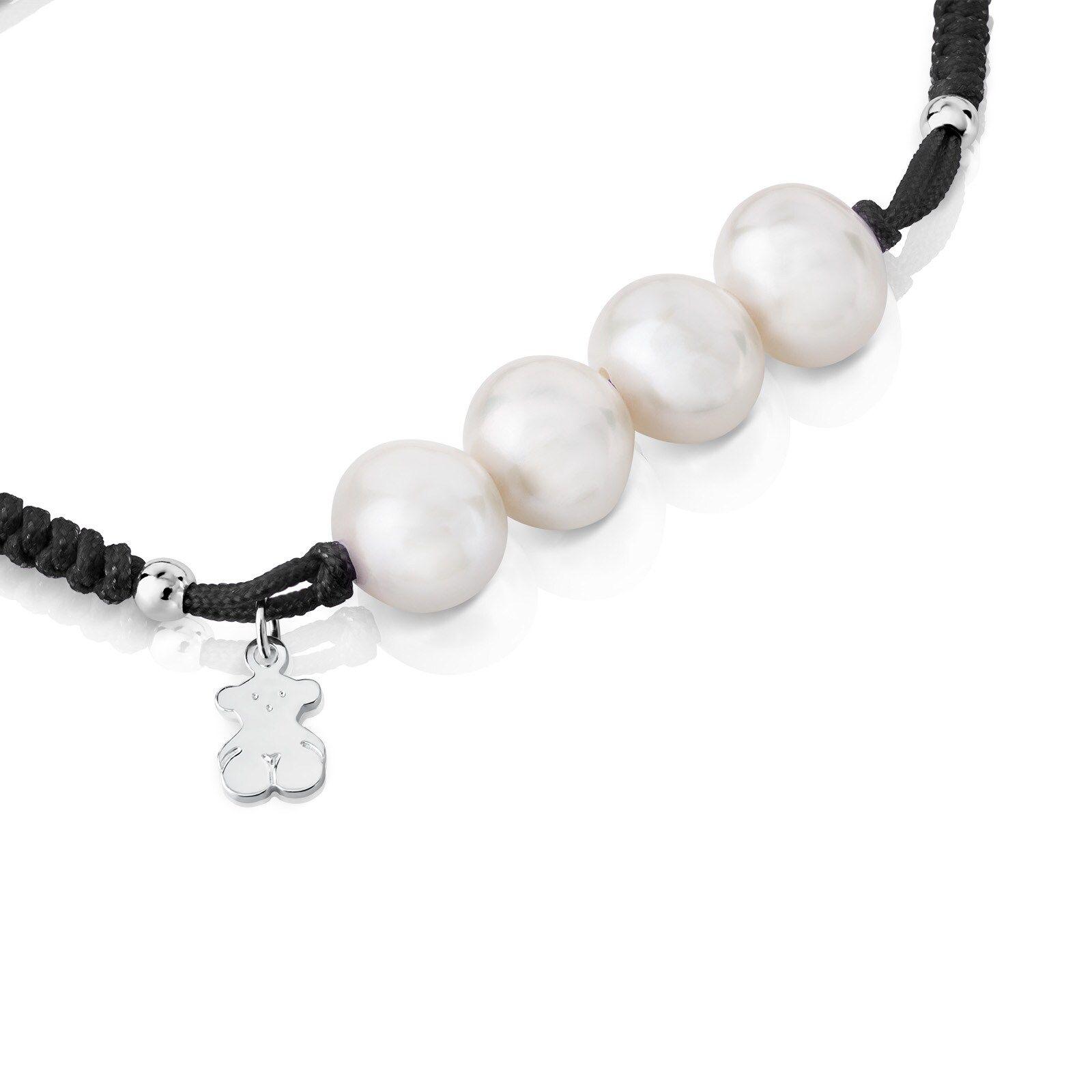 Pulsera de cordón negro, plata y perlas TOUS Pearls-2