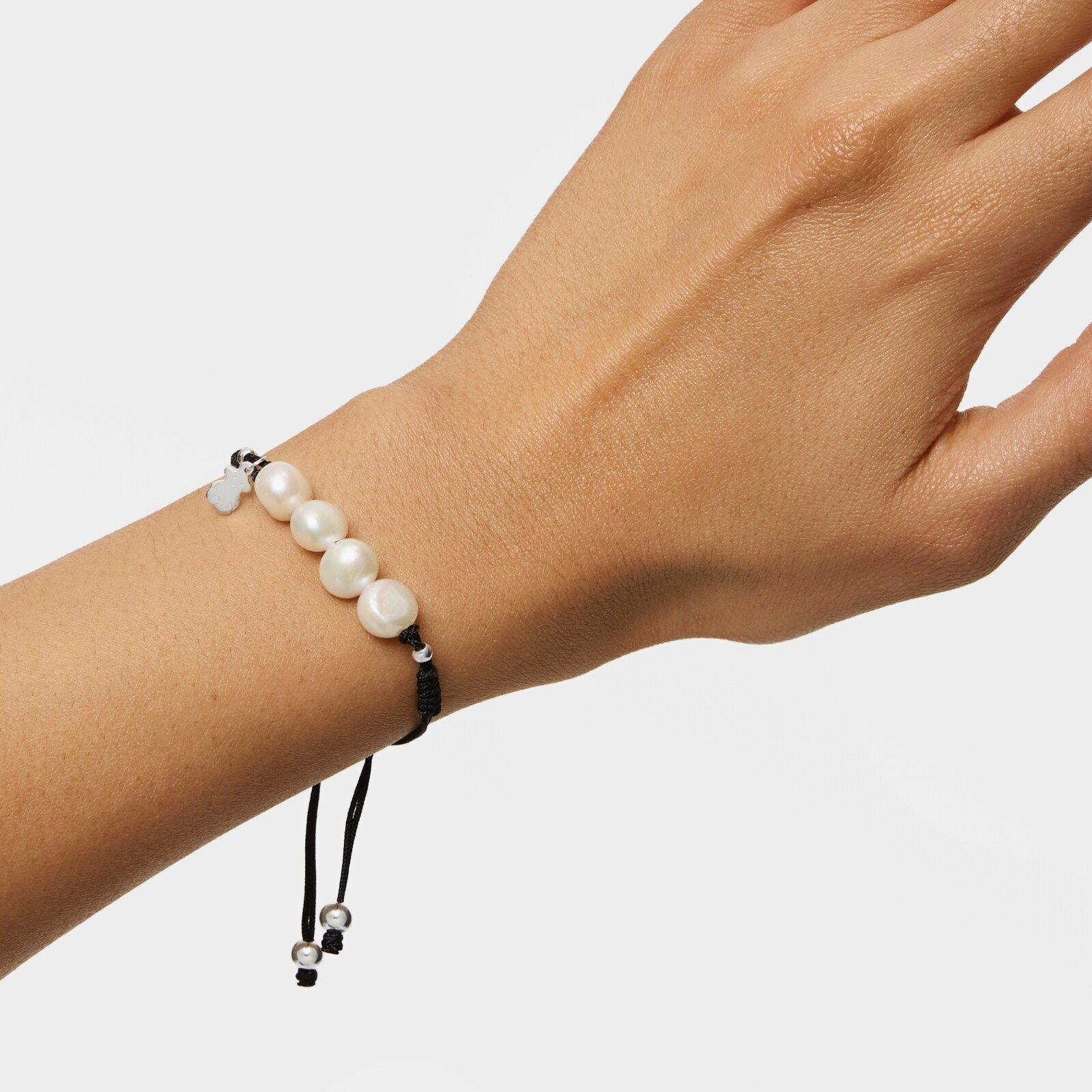 Pulsera de cordón negro, plata y perlas TOUS Pearls-5