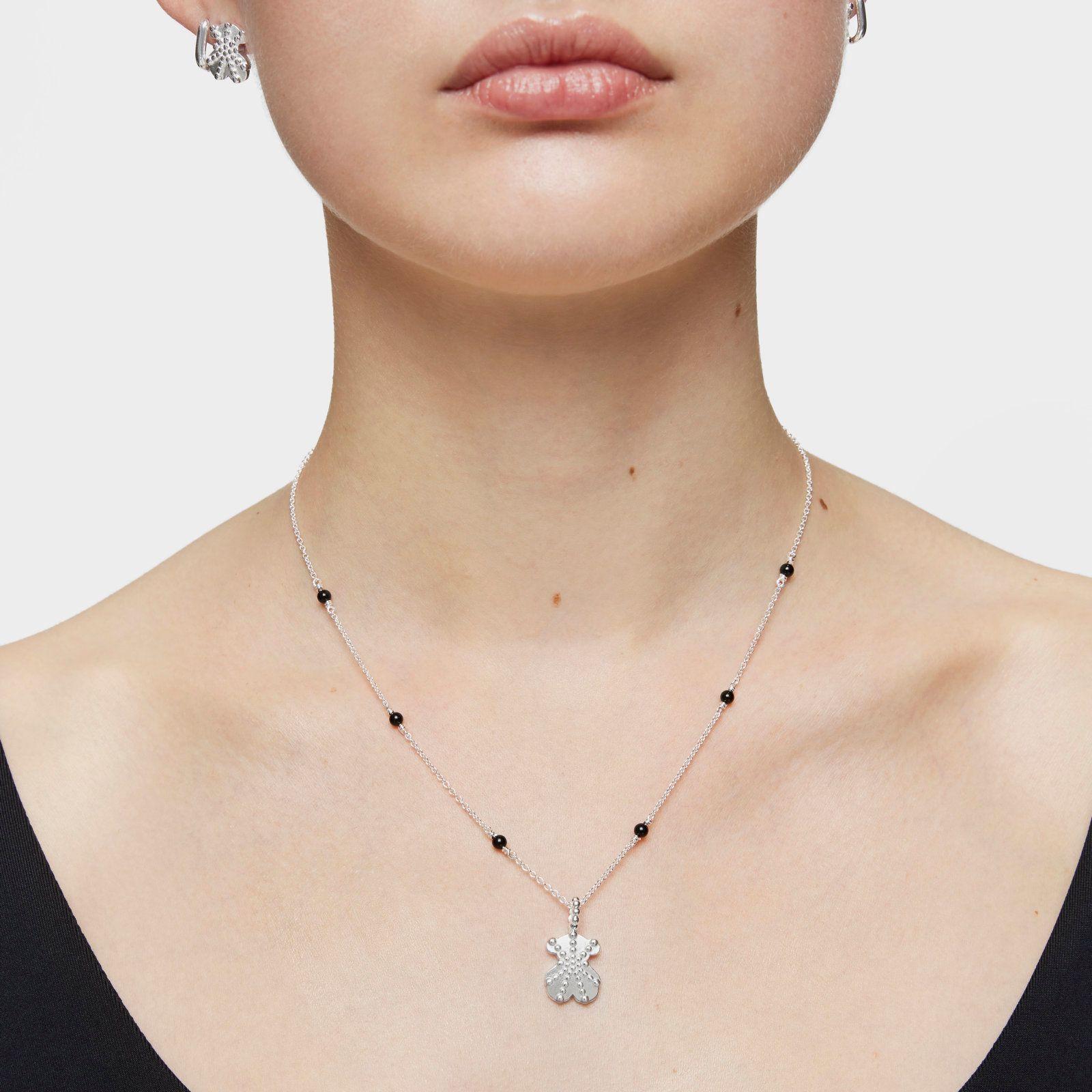Collar corto de plata, ónix y motivo oso TOUS Grain-6