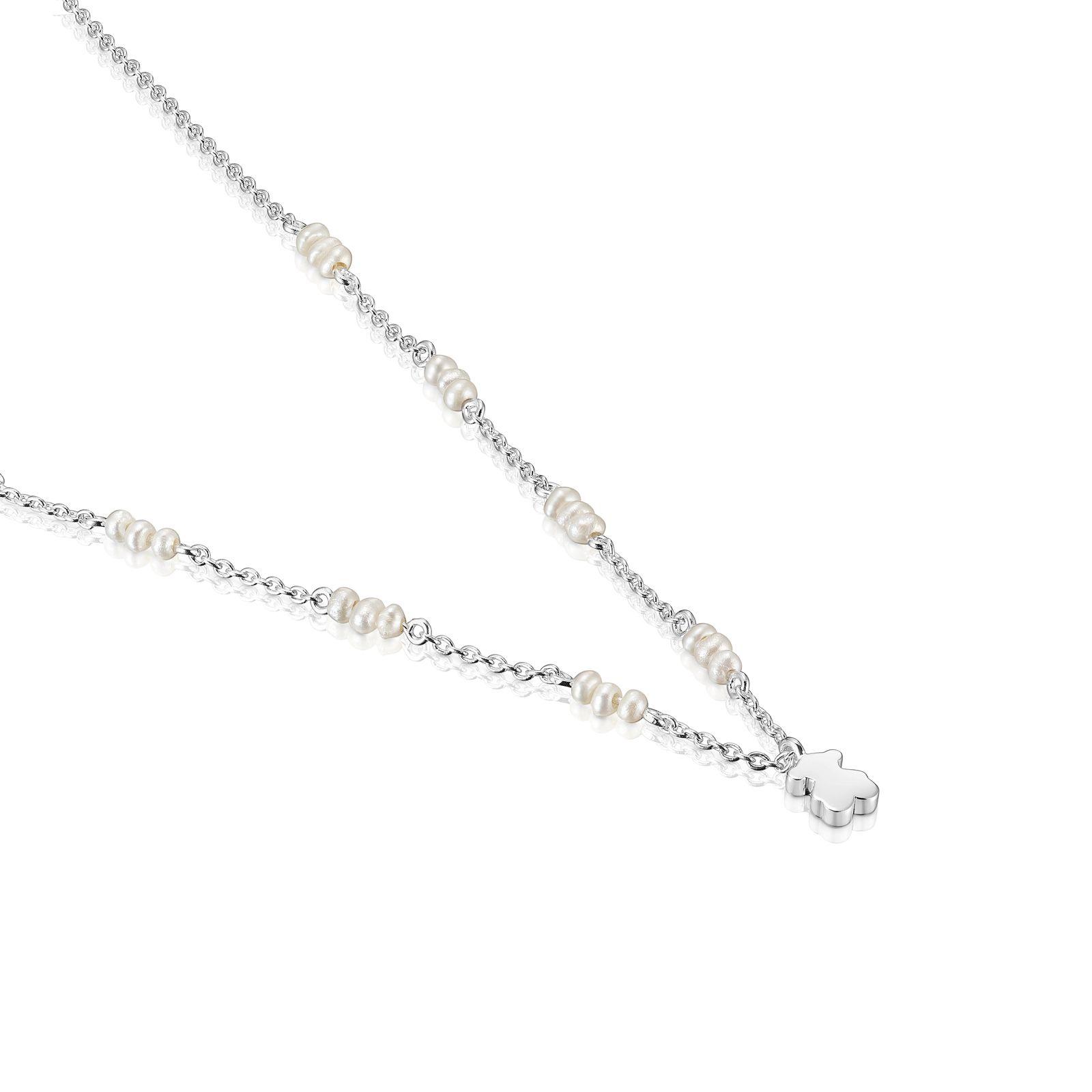 Collar corto de plata, perlas cultivadas y detalle oso Sweet Dolls-2