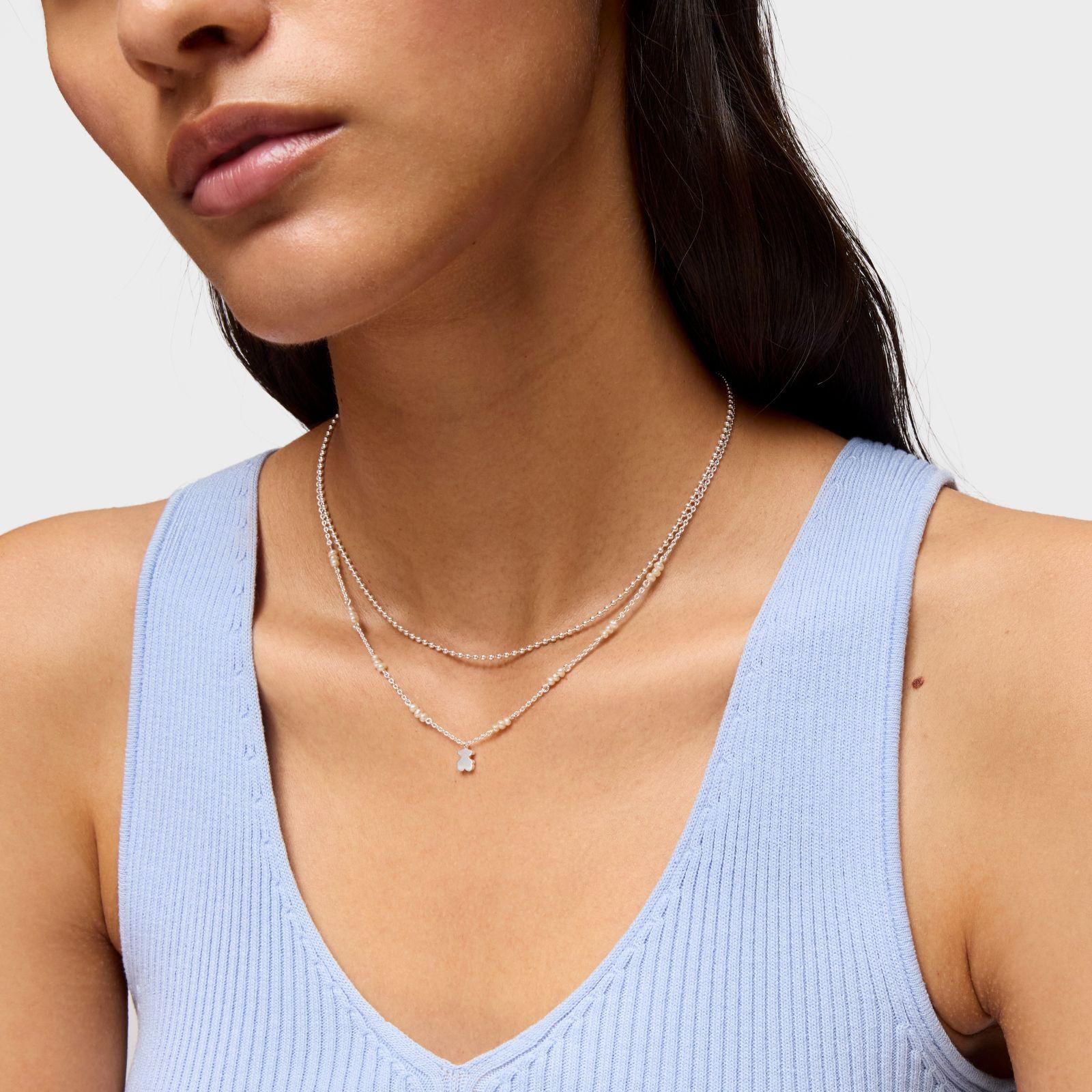 Collar corto de plata, perlas cultivadas y detalle oso Sweet Dolls-5