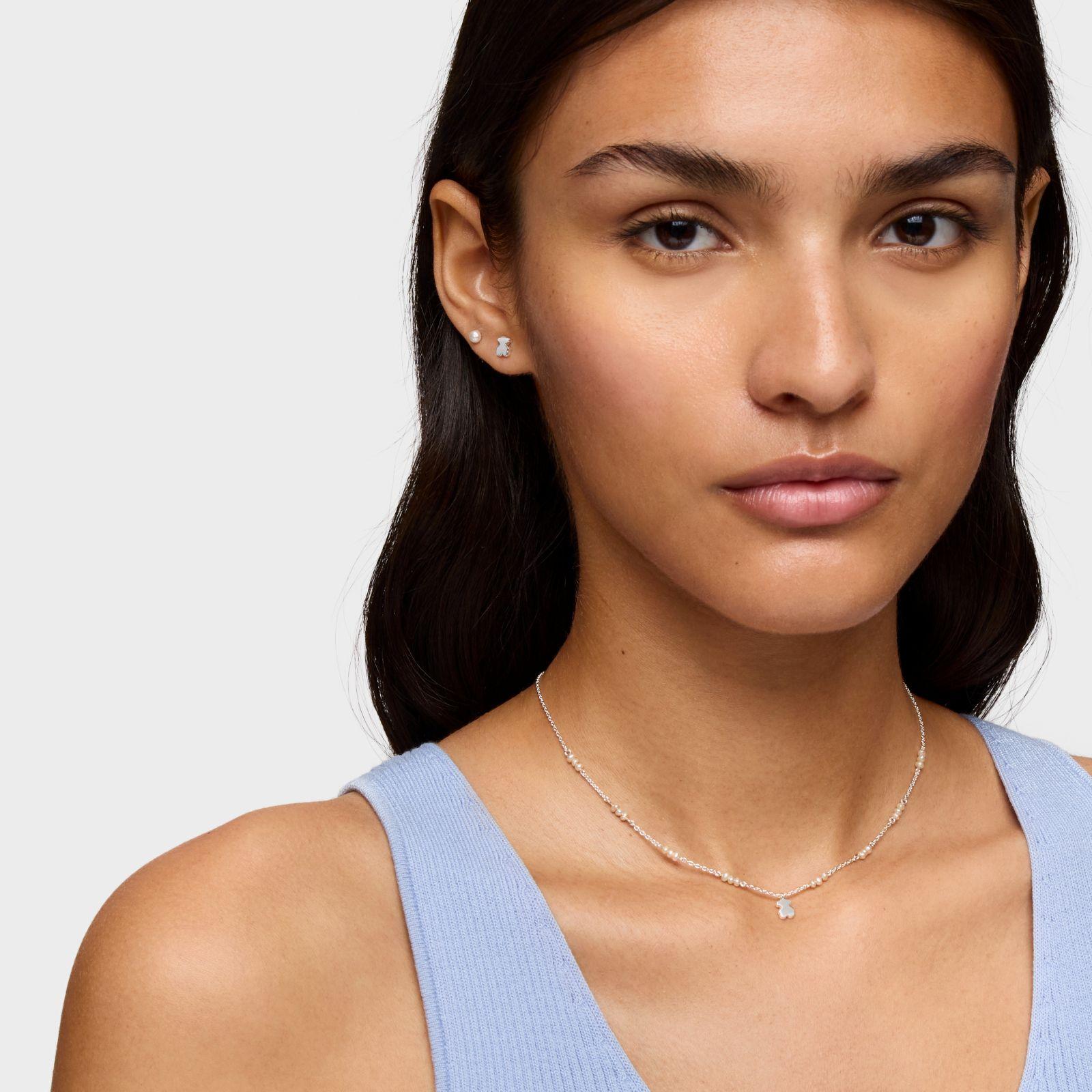 Collar corto de plata, perlas cultivadas y detalle oso Sweet Dolls-6