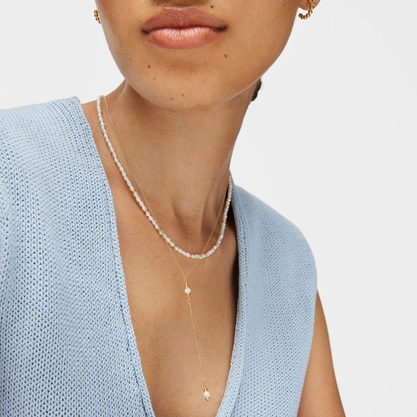 Gargantilla tira oro 18 kt, plata y perlas Gloss-4