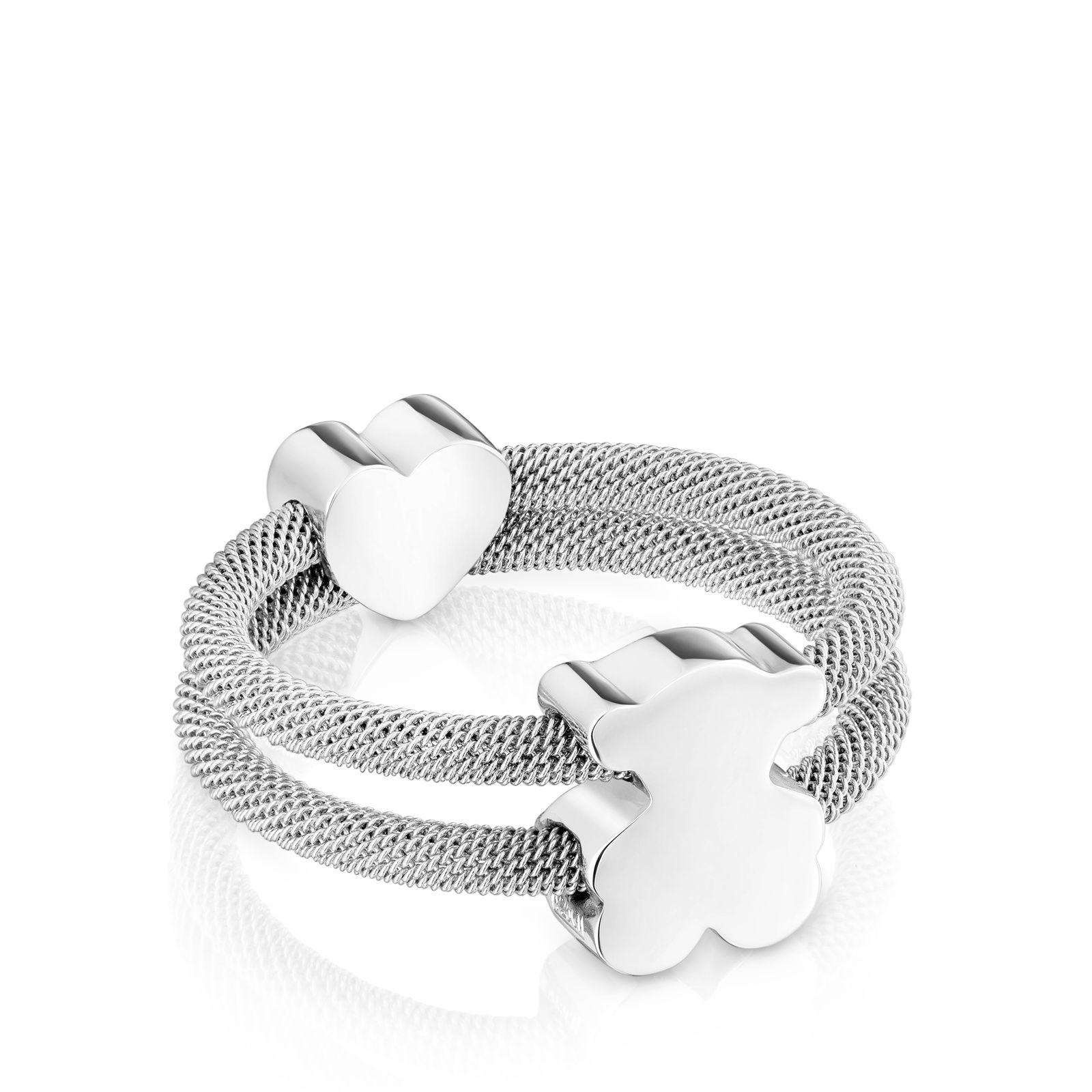 Anillo doble de plata Icon Mesh-3