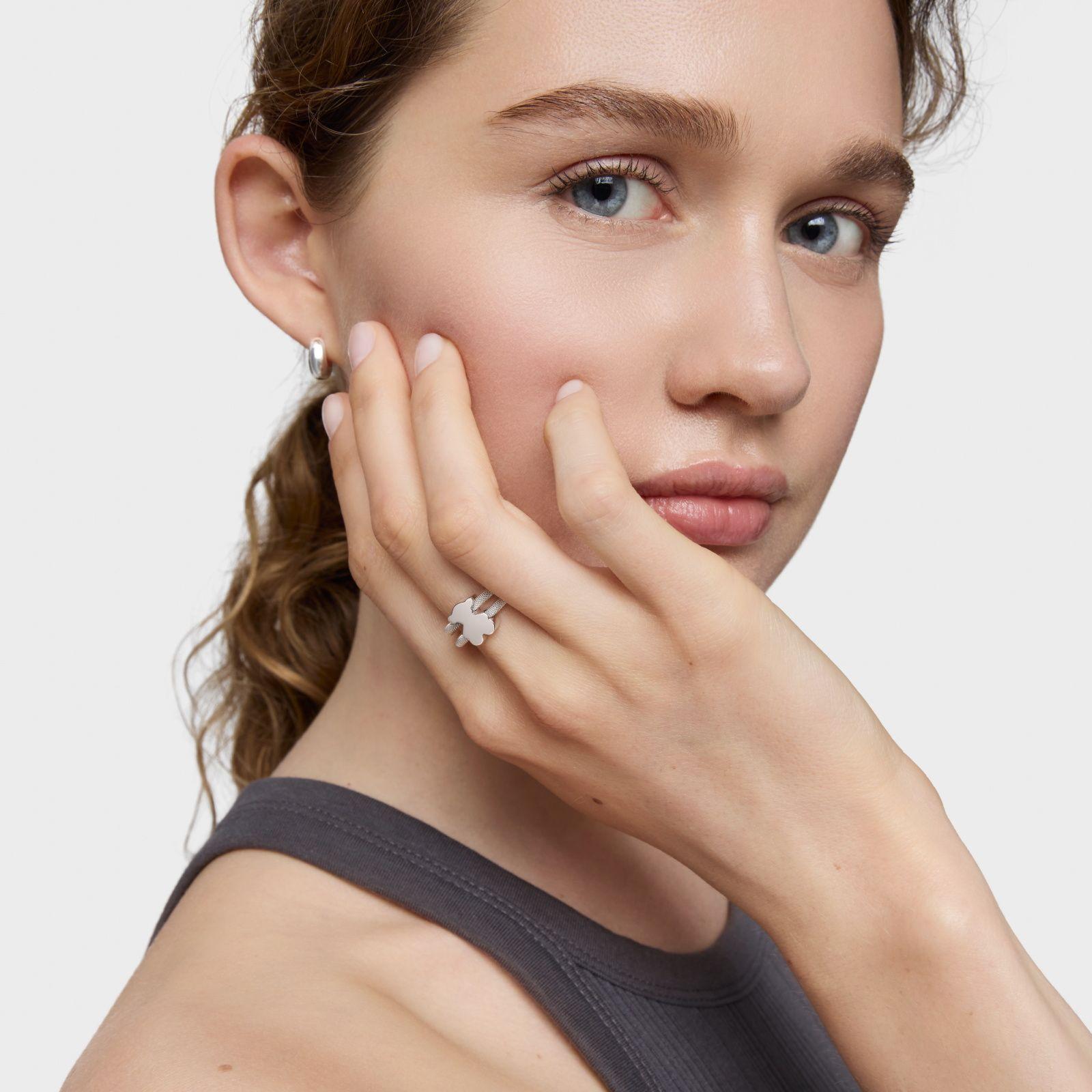 Anillo doble de plata Icon Mesh-4