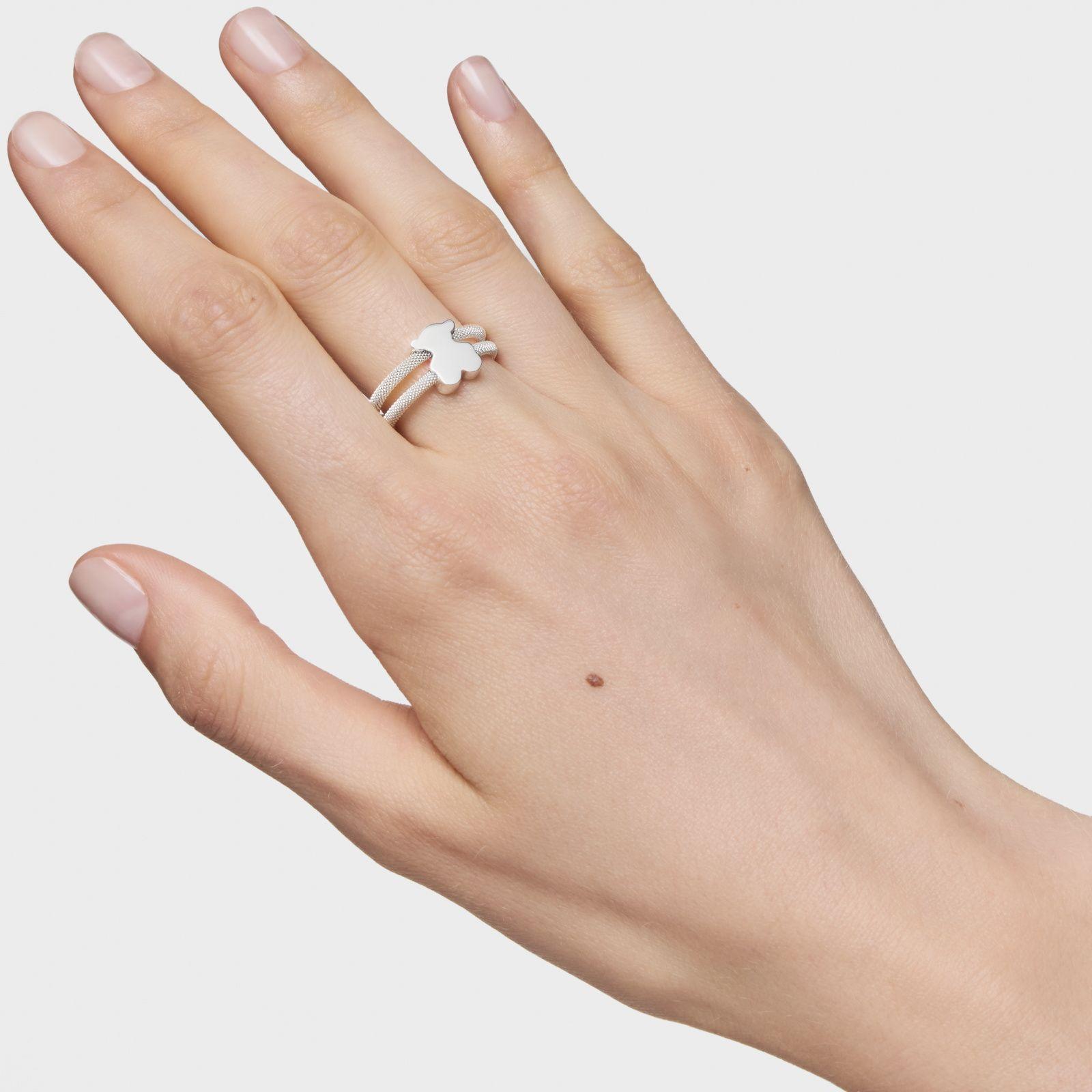 Anillo doble de plata Icon Mesh-5