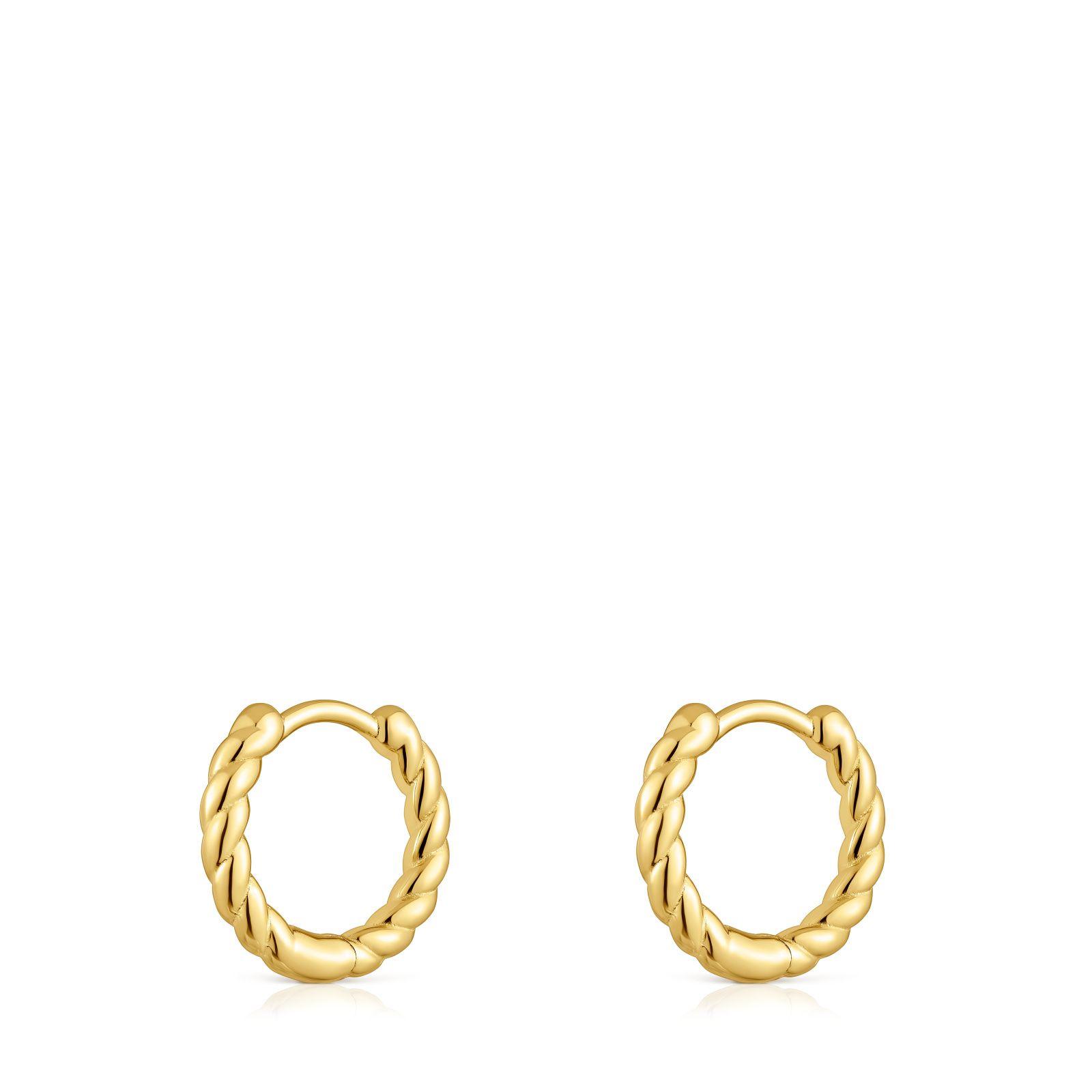 Aros cortos trenzado con baño de oro 18 kt sobre plata 10 mm-2
