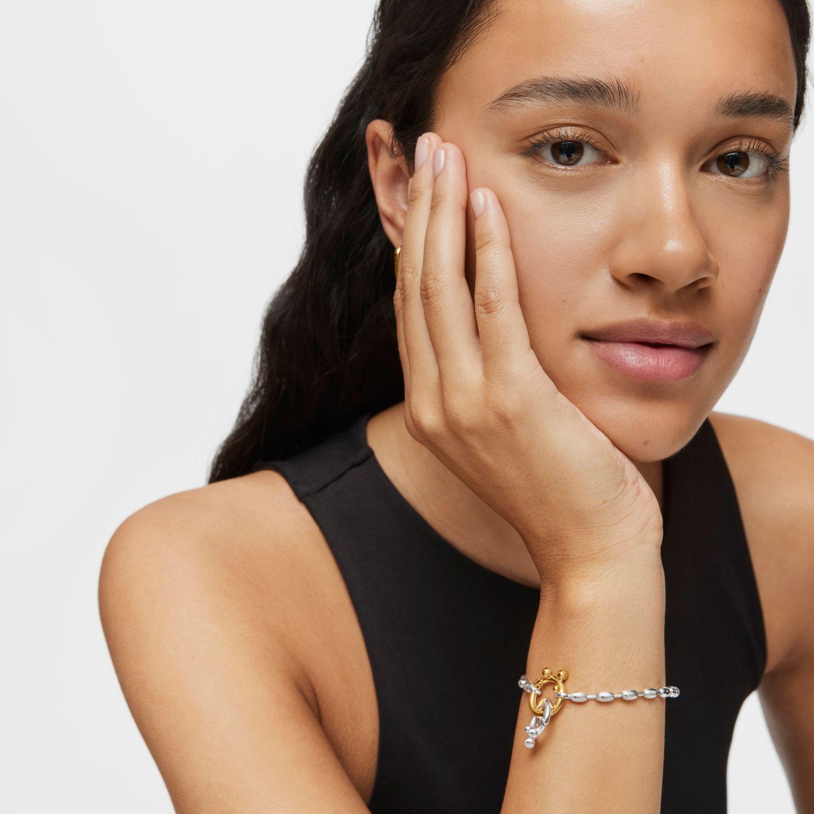 Pulsera cadena de plata con motivos bola ovales Hold Oval-5