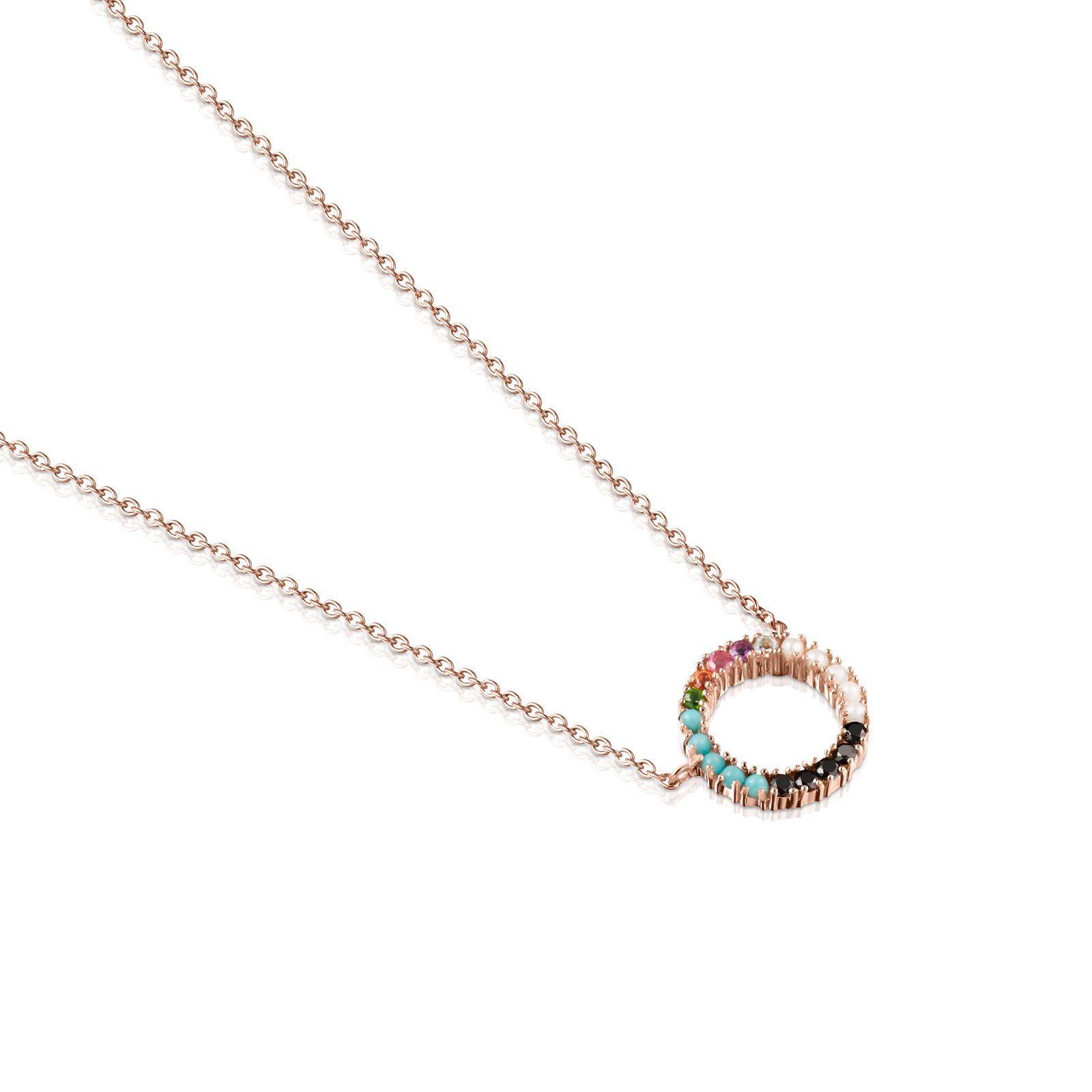 Collar Tous Straight disco de Plata Vermeil rosa con Gemas-2