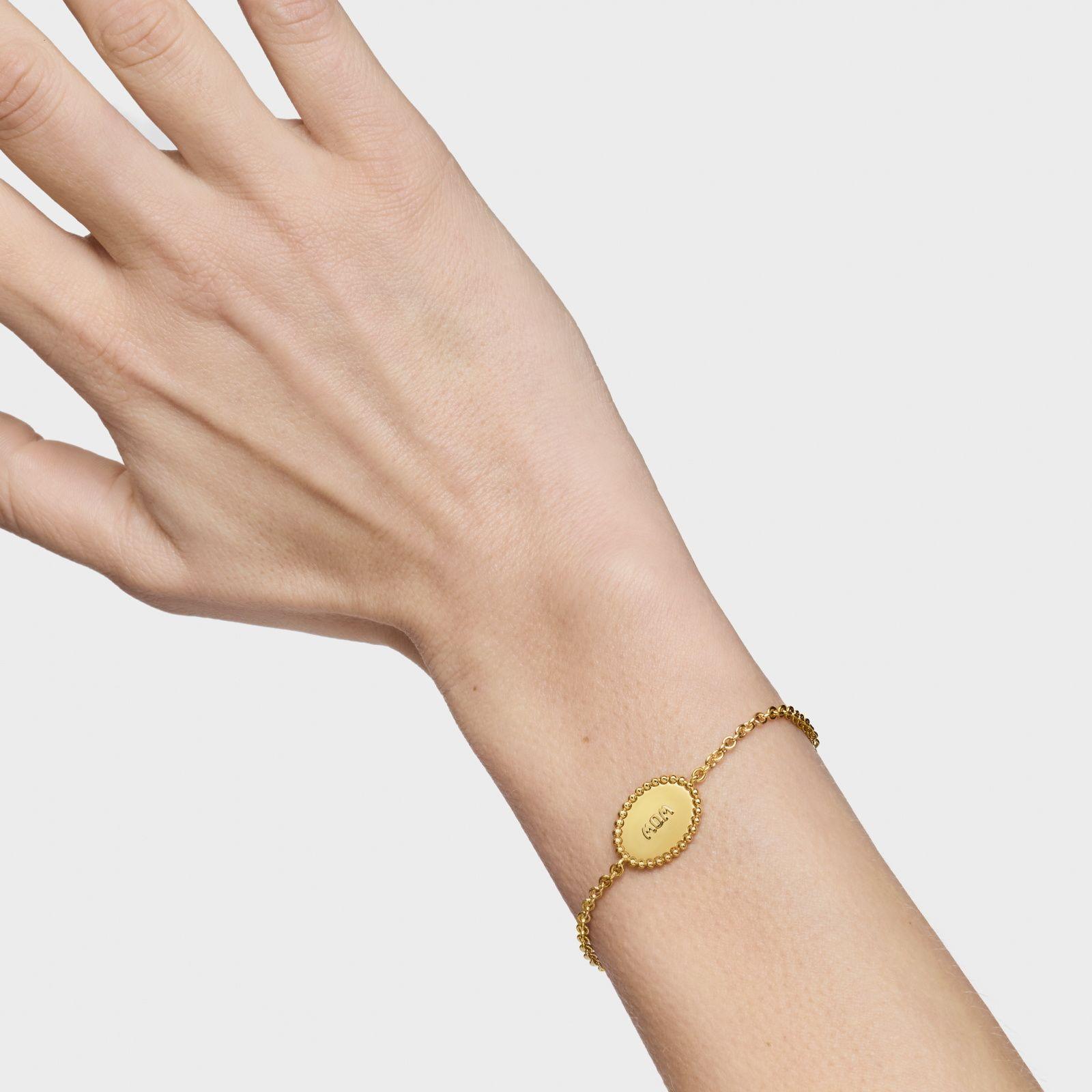 Pulsera cadena con baño de oro 18 kt plata placa TOUS Mom-7
