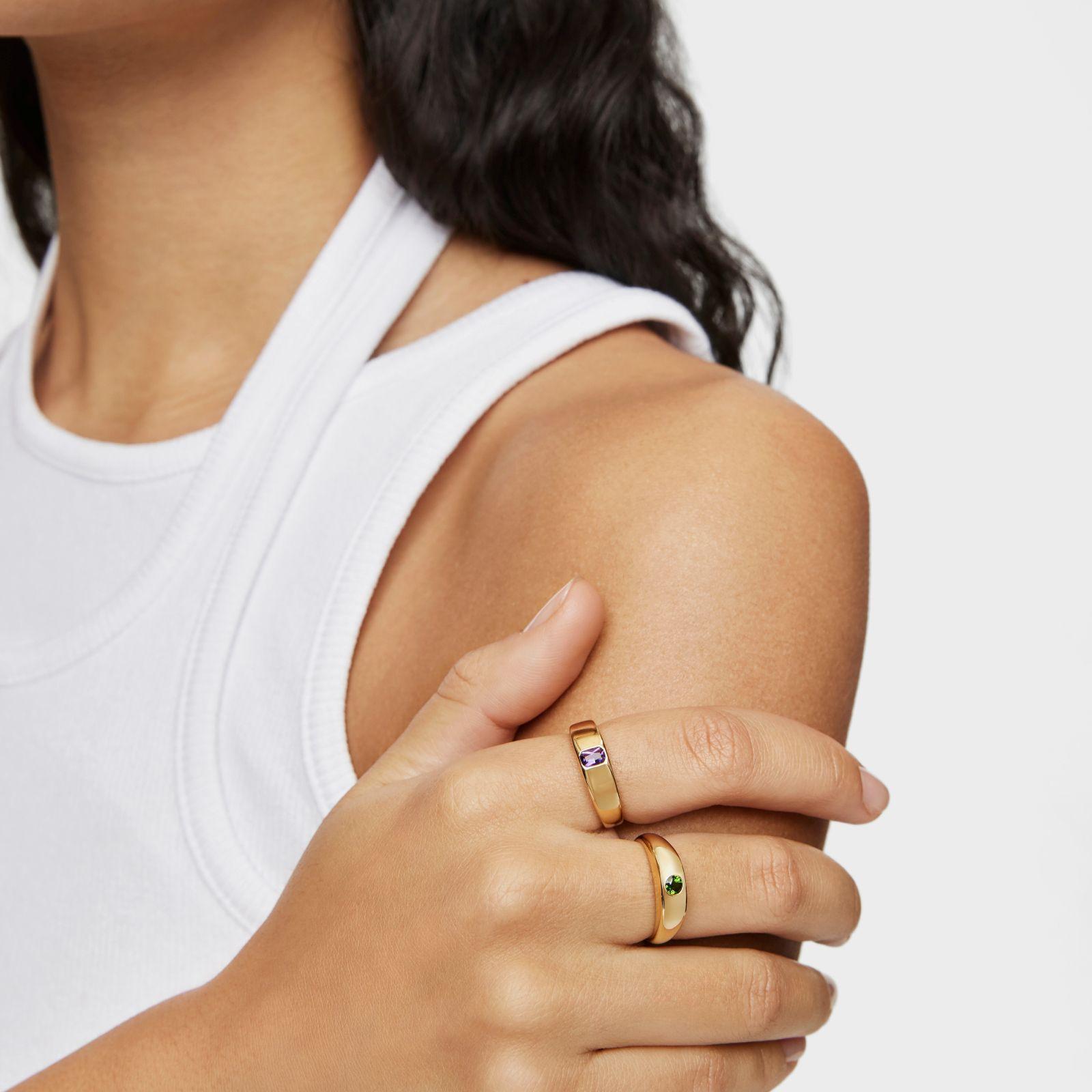 Anillo sello con baño de oro 18 kt sobre plata y amatista-4