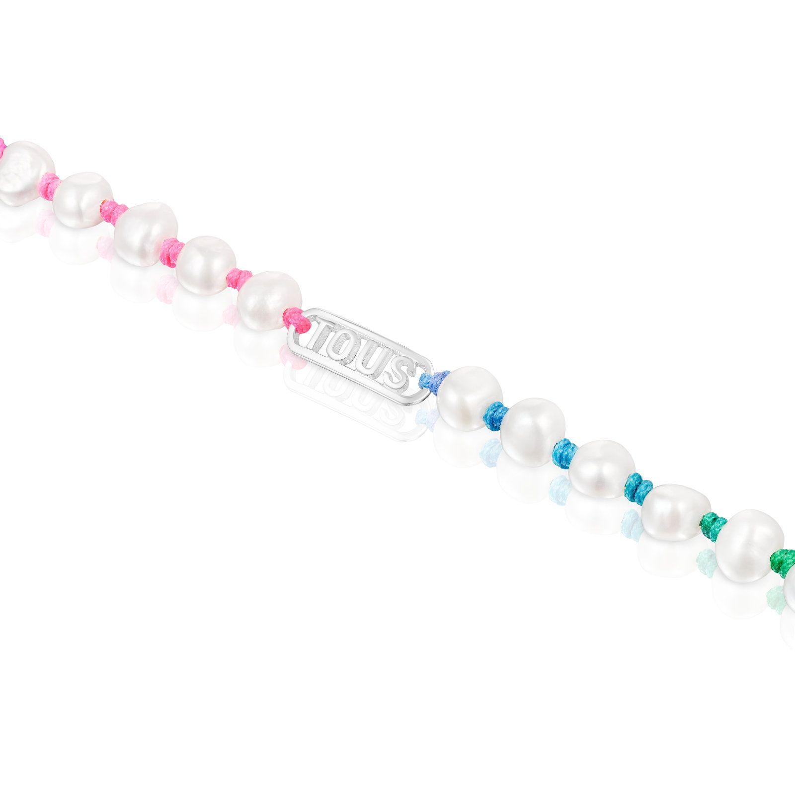 Pulsera de nylon multicolor, plata y perlas Logo Tous-2