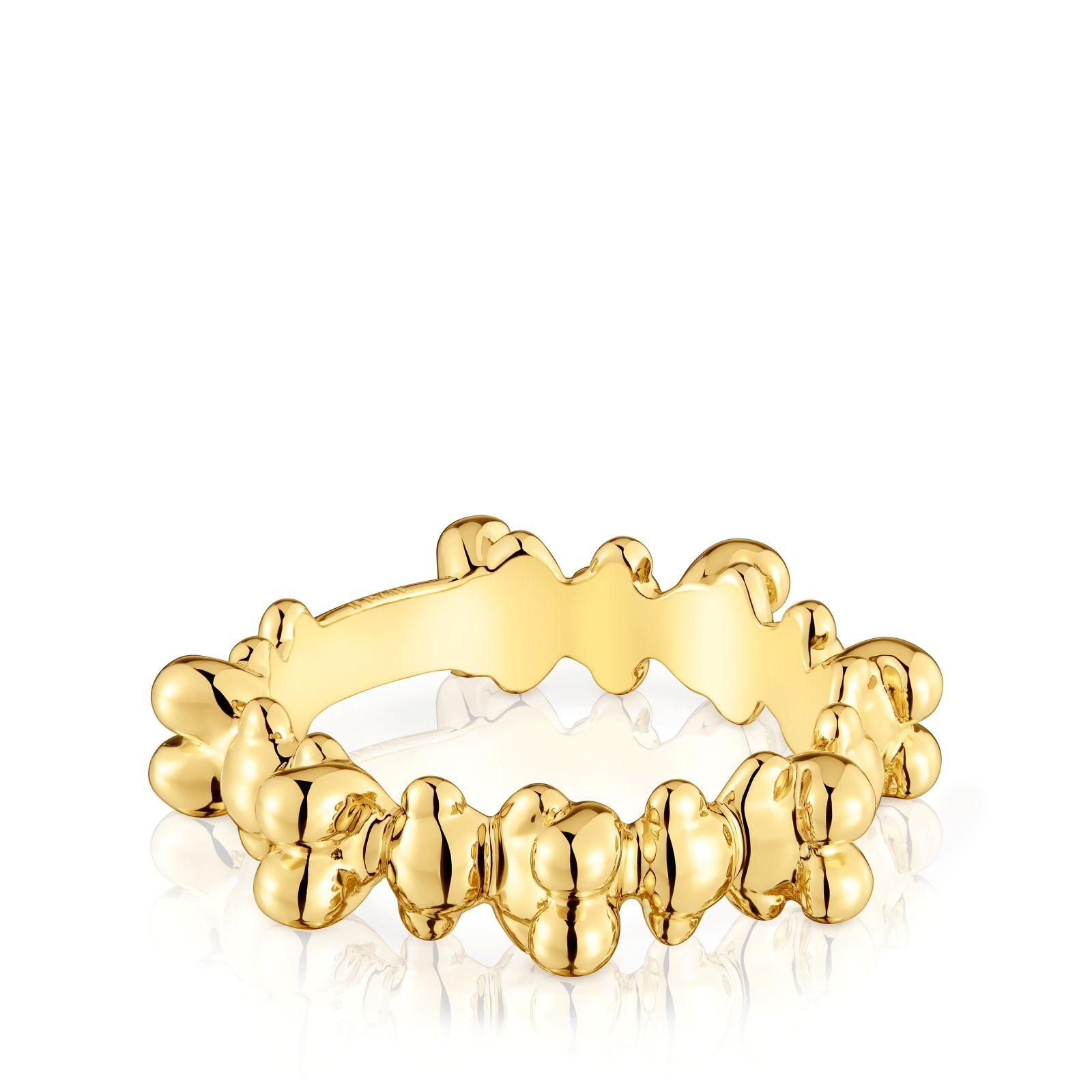 Anillo con baño de oro 18 kt sobre plata y motivos oso-1