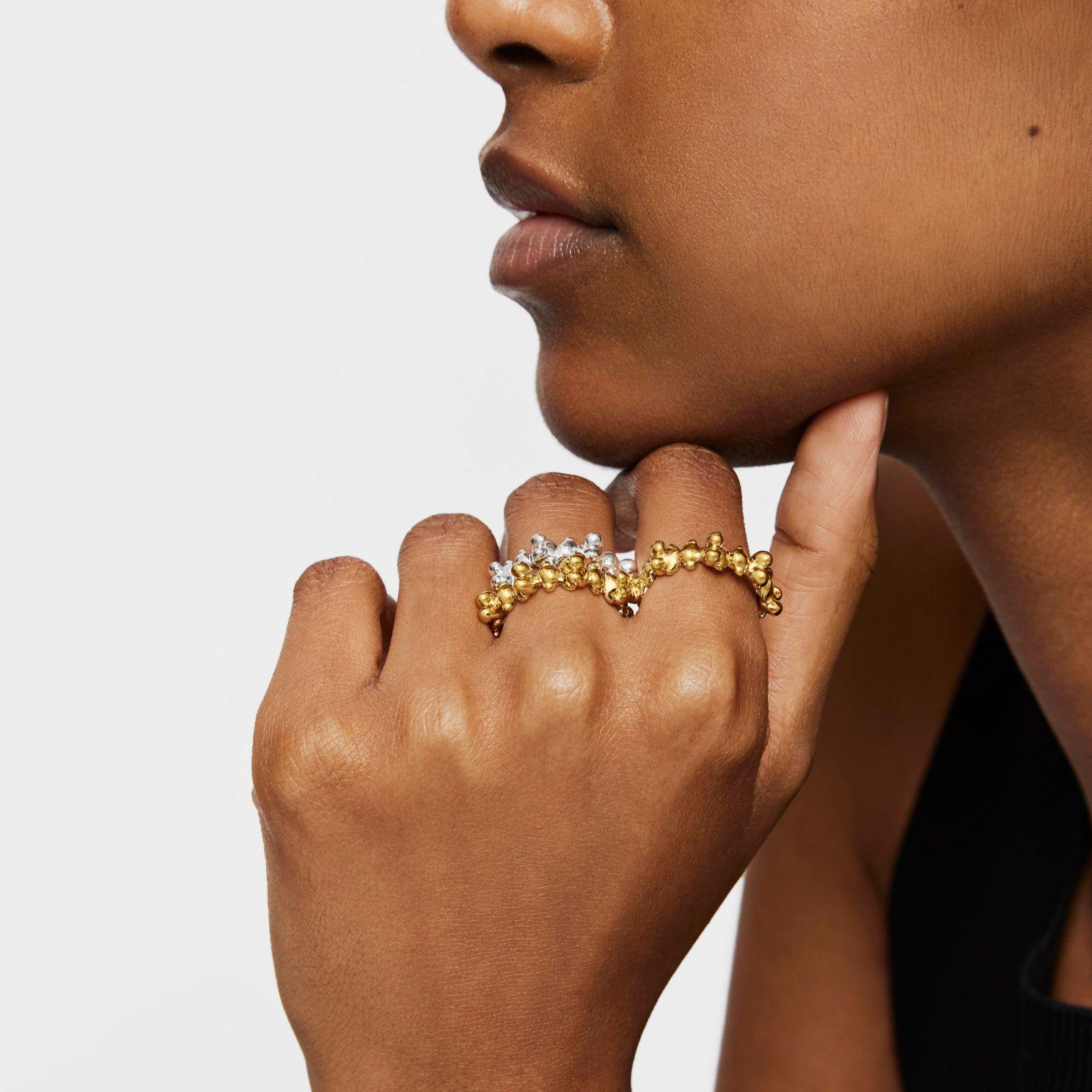 Anillo con baño de oro 18 kt sobre plata y motivos oso-4