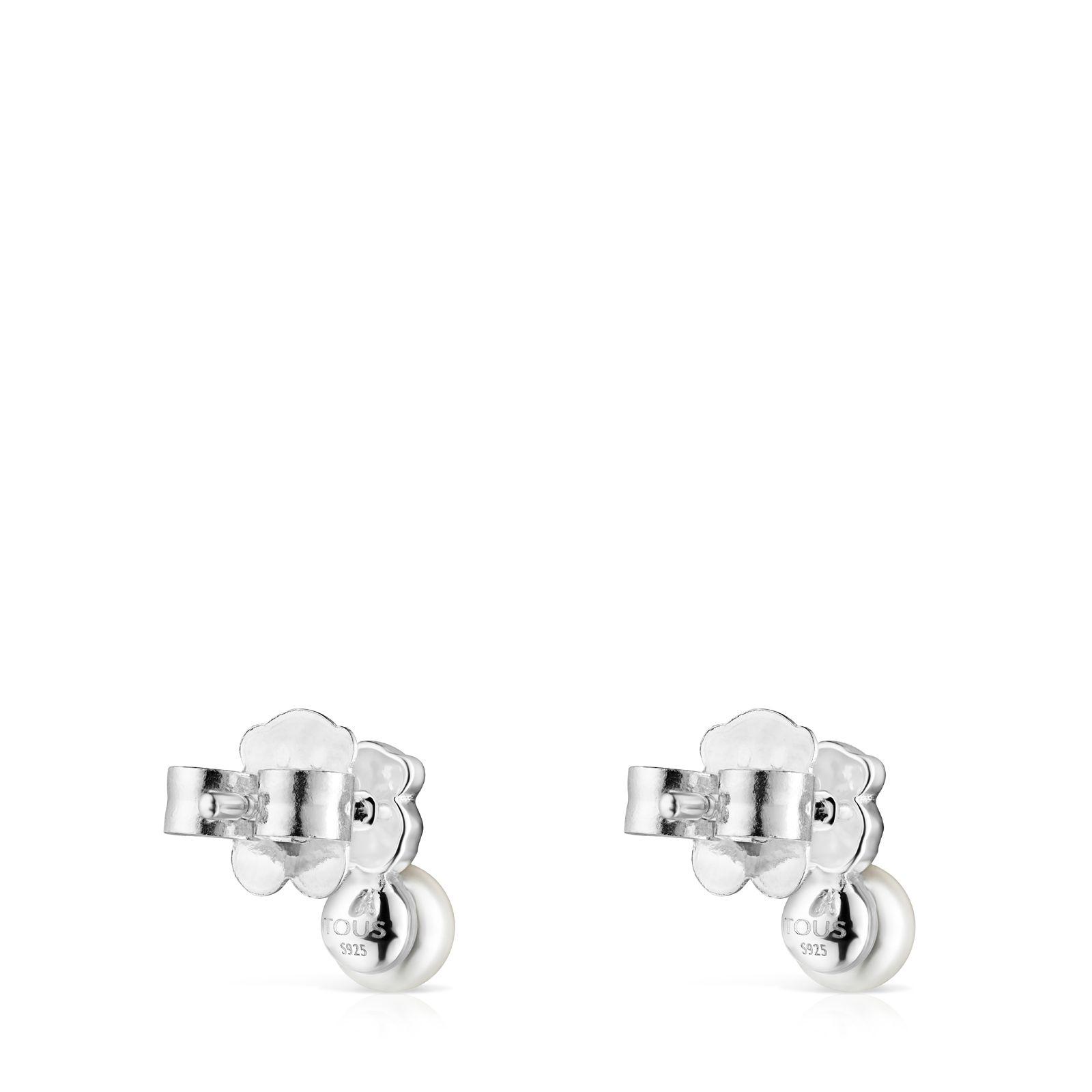 Pendientes Mini Color de Plata con Cuarcita Rosa Tous-2
