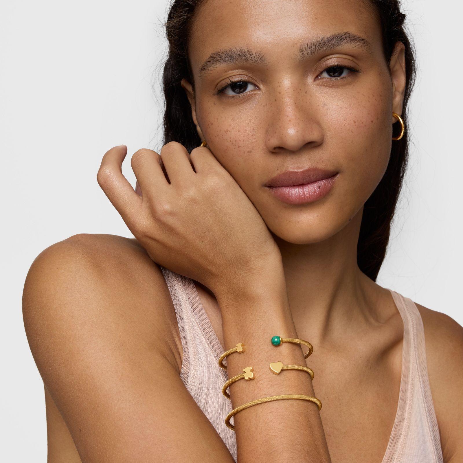 Pulsera esclava de acero dorado y malaquita Icon Mesh-4