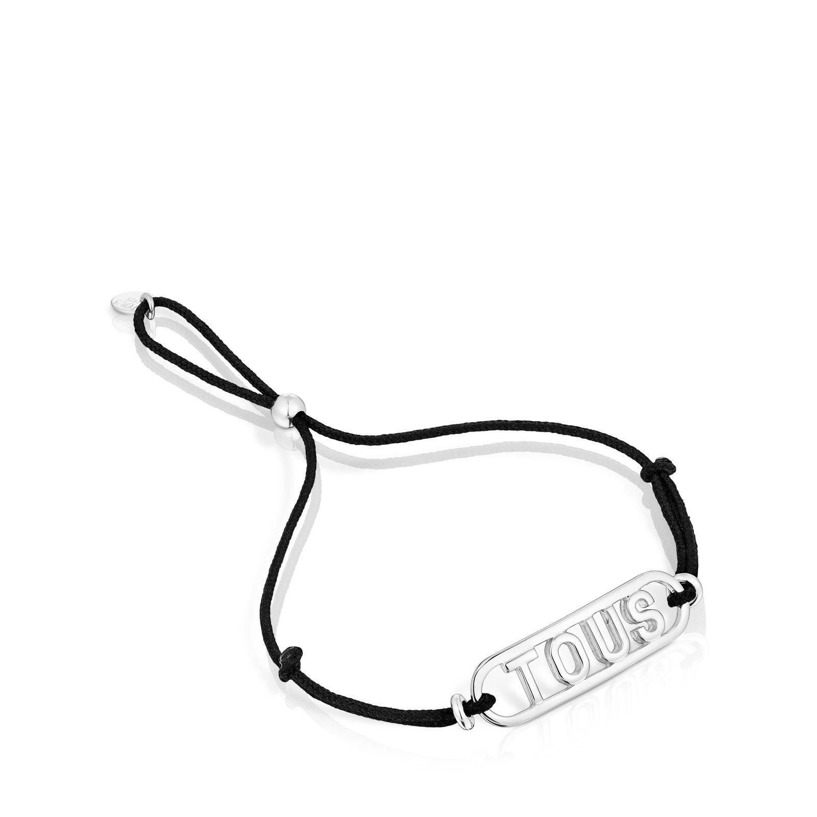 Pulsera de nylon negro y plata Logo-0