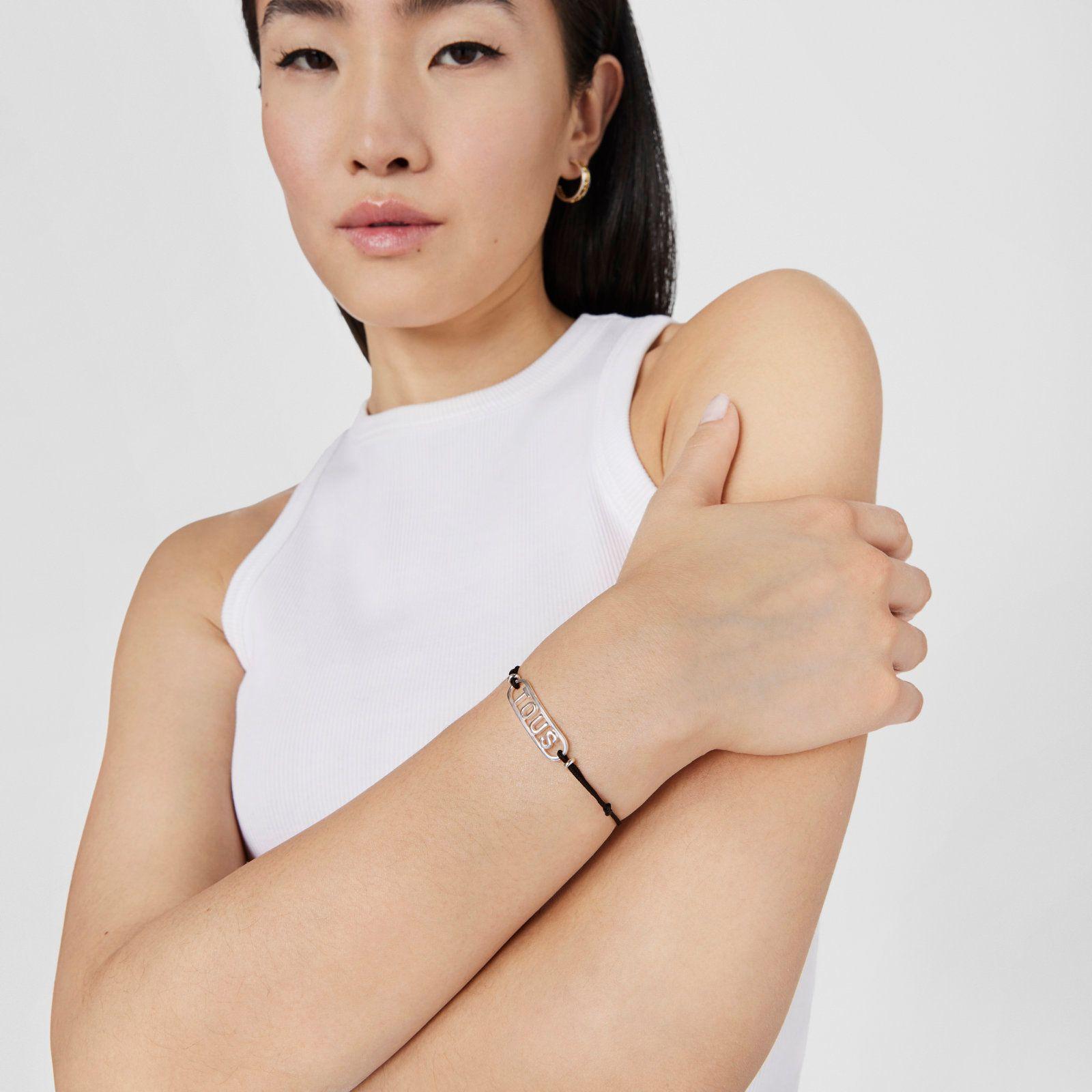 Pulsera de nylon negro y plata Logo-3