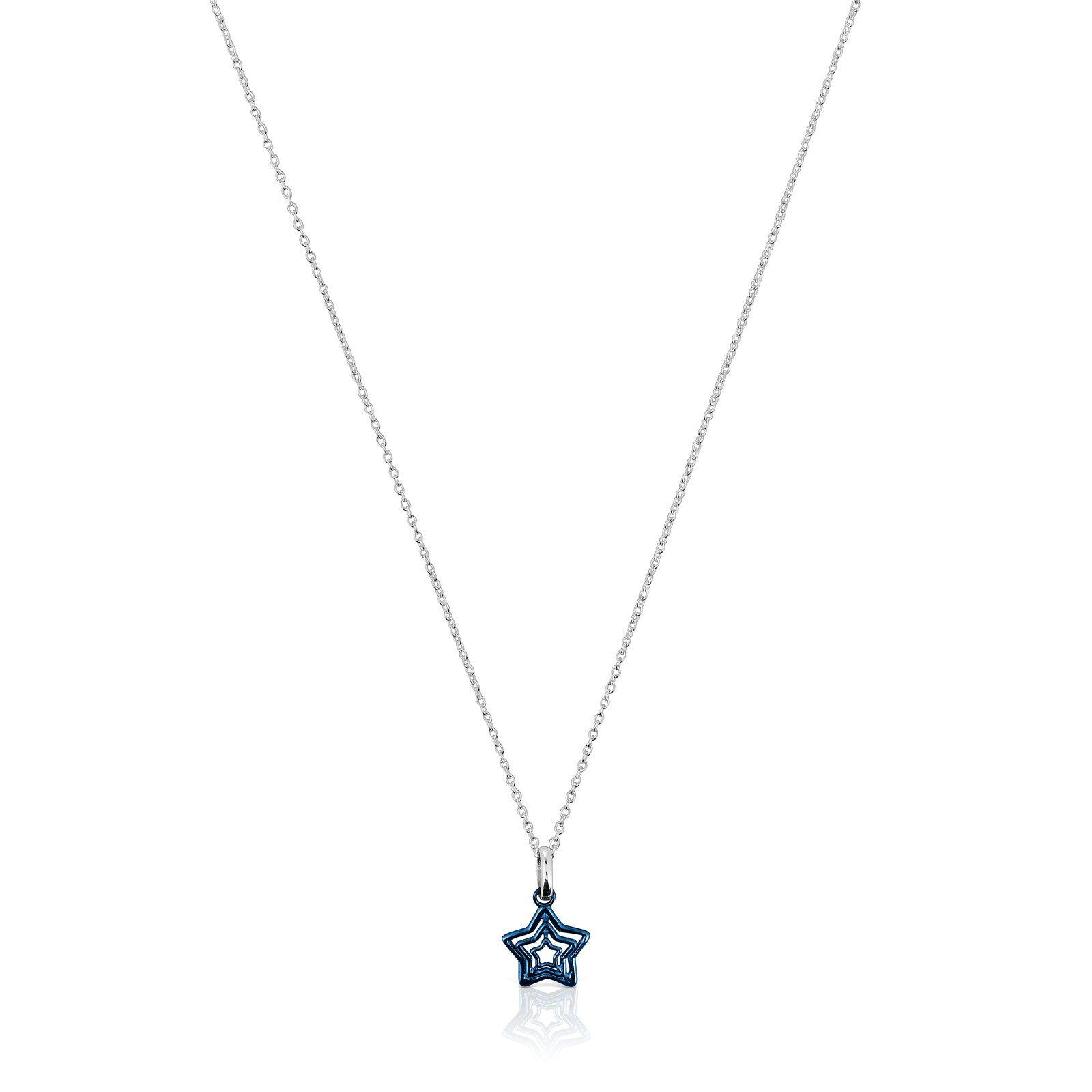 Collar de plata y triple estrella de acero IP azul Bickie-0