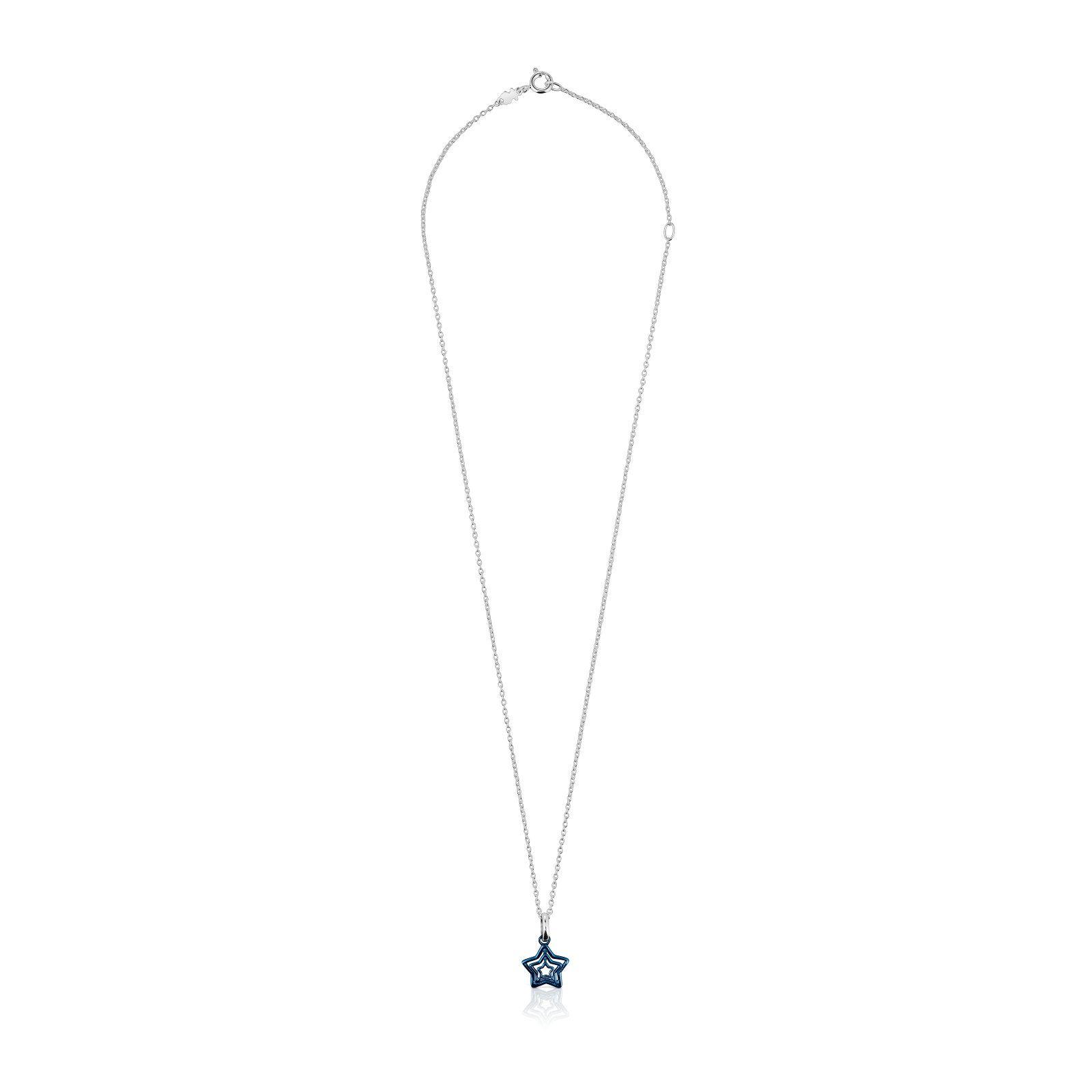 Collar de plata y triple estrella de acero IP azul Bickie-1