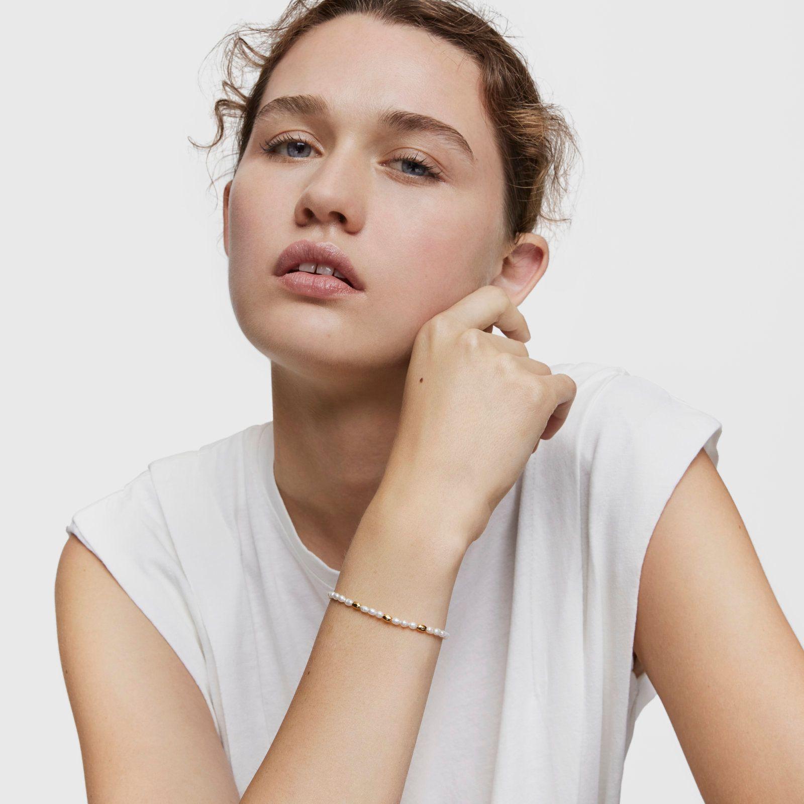 Pulsera con perlas cultivadas y baño de oro de 18 kt sobre plata Gloss-3