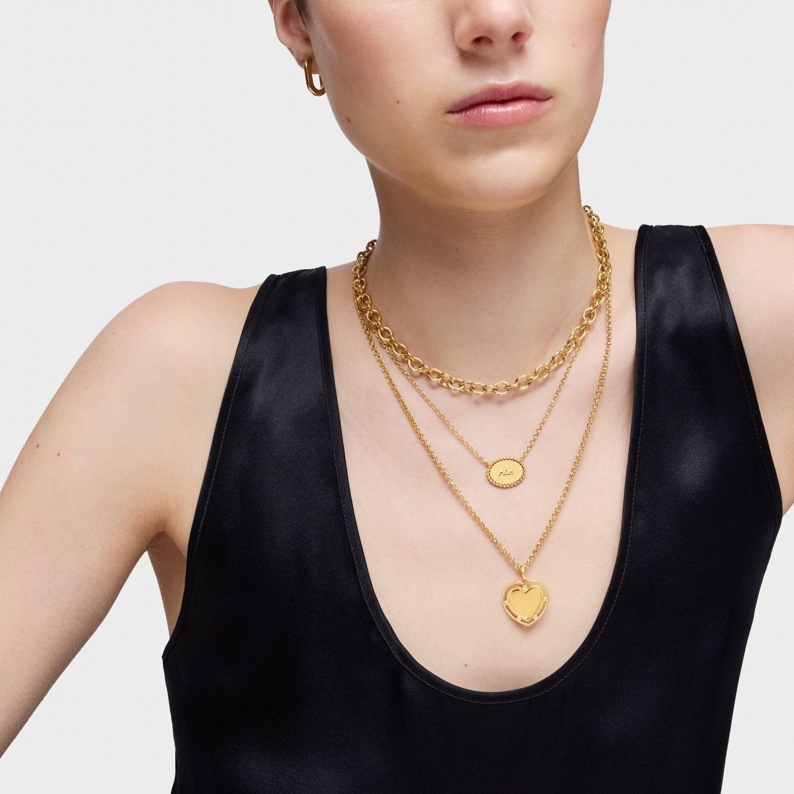 Collar corto con baño de oro 18 kt sobre plata placa Mom-6